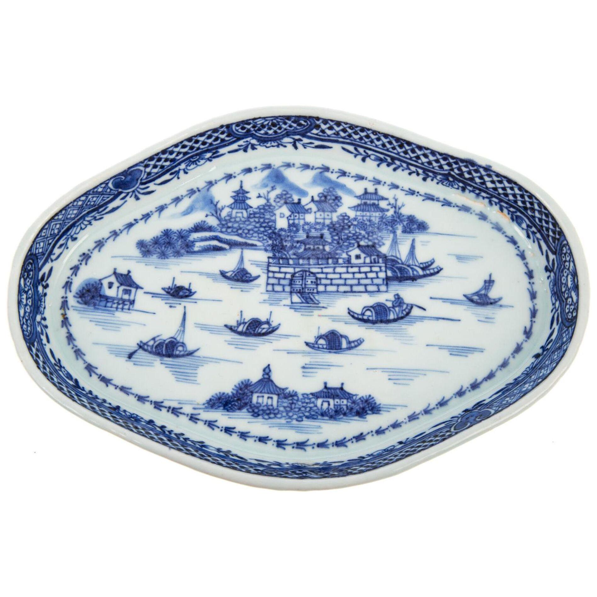 Chinese Export Porcelain Blue & White Spoon Tray with The Dutch Folly Fort