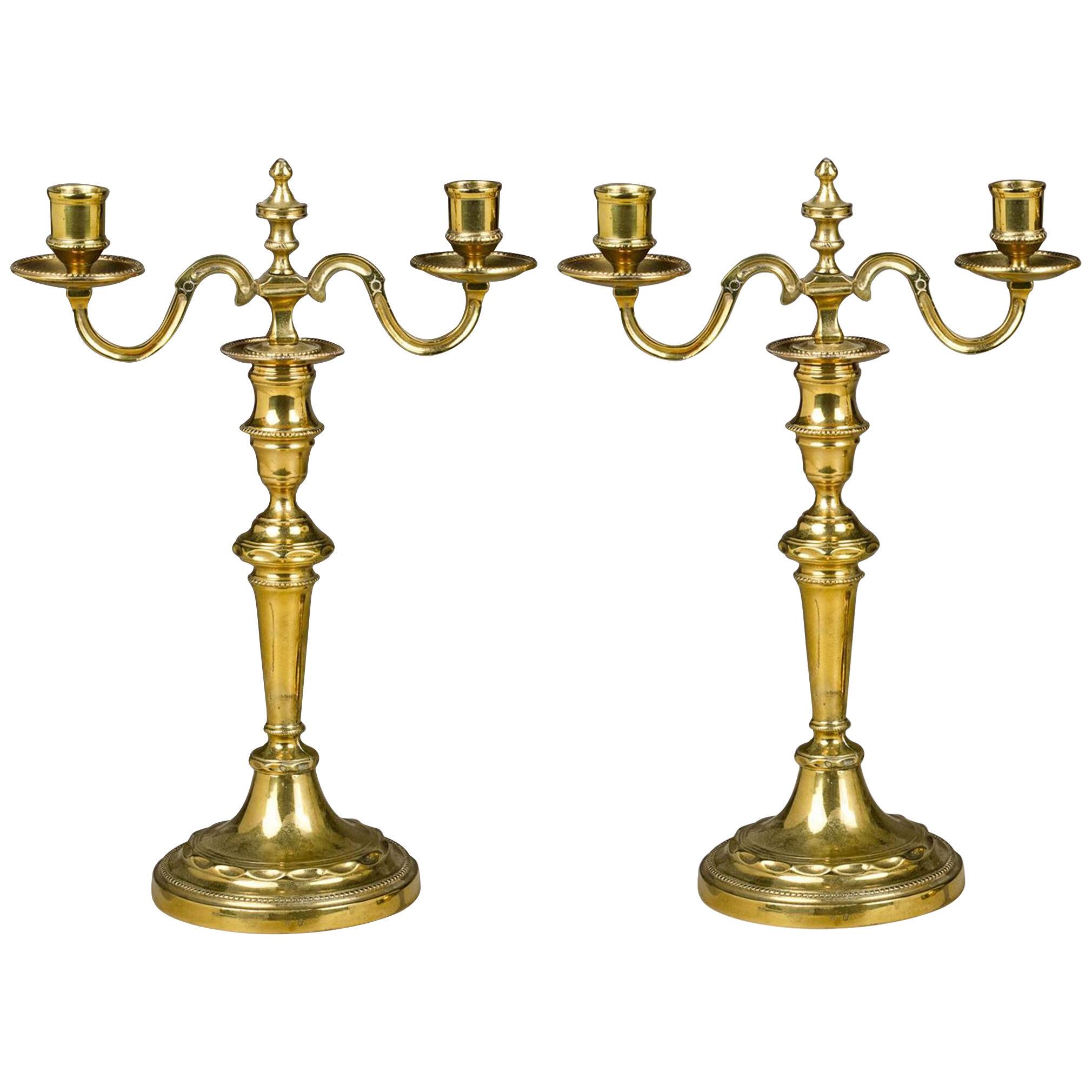 French Large Pair of Brass Candelabra