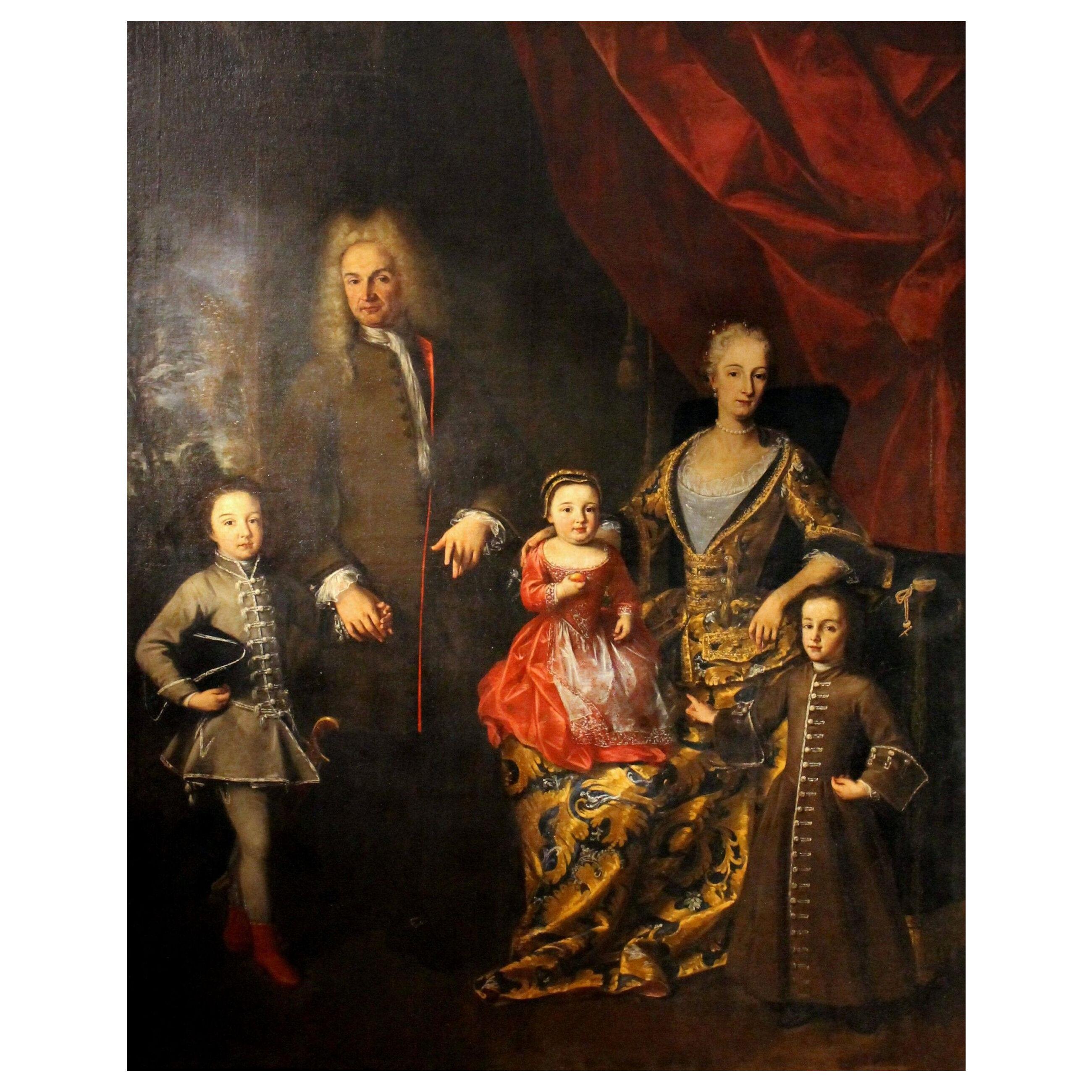 Italian 18th Century Oil on Canvas Painting Portrait of Italian Noble Family 