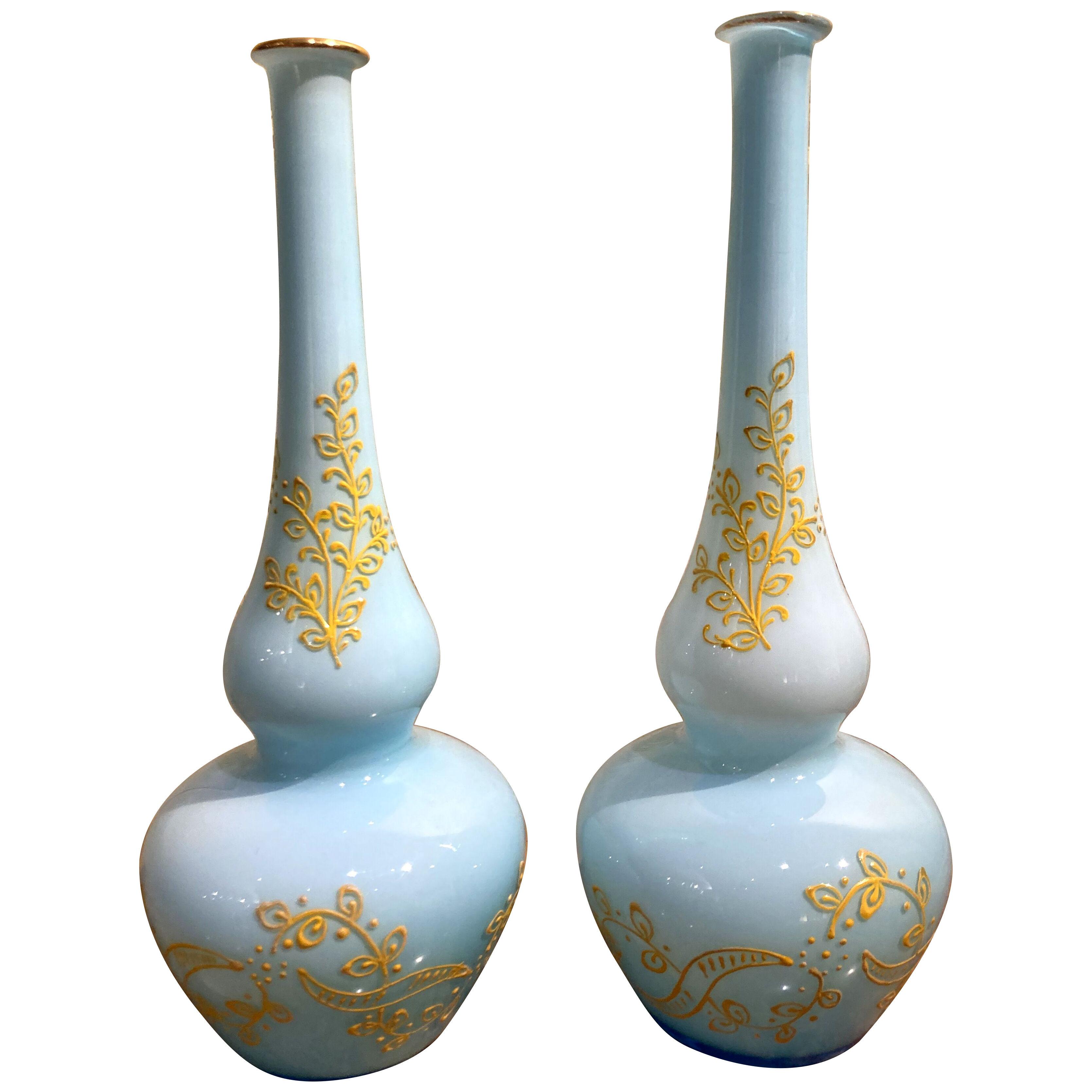 Italian Vintage Mid-Century Turquoise Opaline Murano Glass Soliflower Vases
