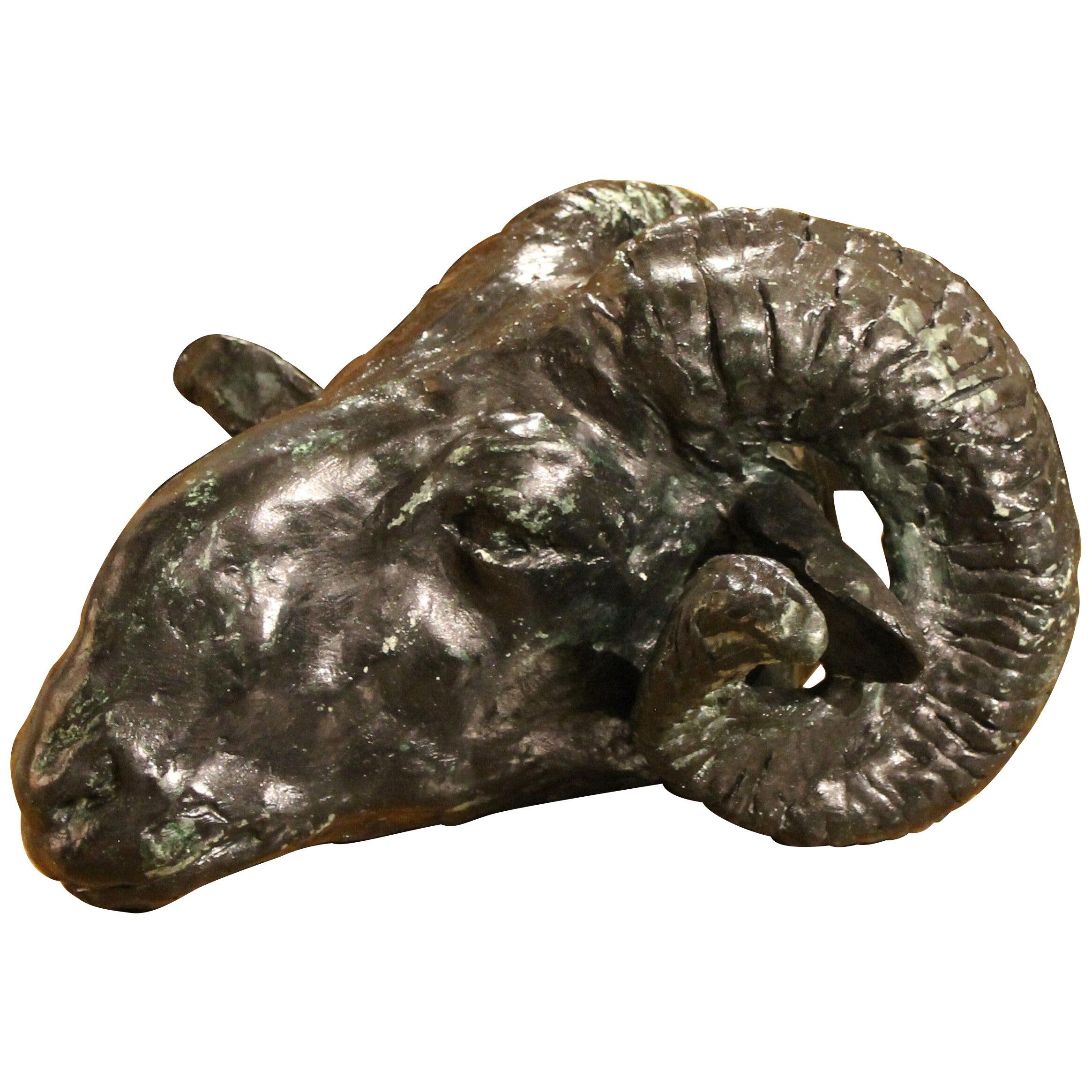 Ram's Head Contemporary Plaster Sculpture with Green Patina Ancient Rome Style