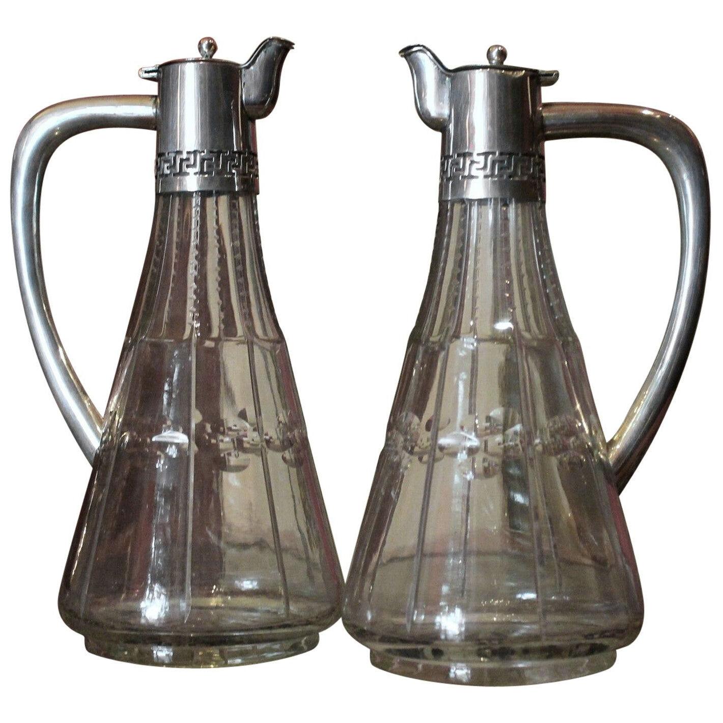 19th Century English Cut Glass and Sterling Silver Oil and Vinegar Cruet Set