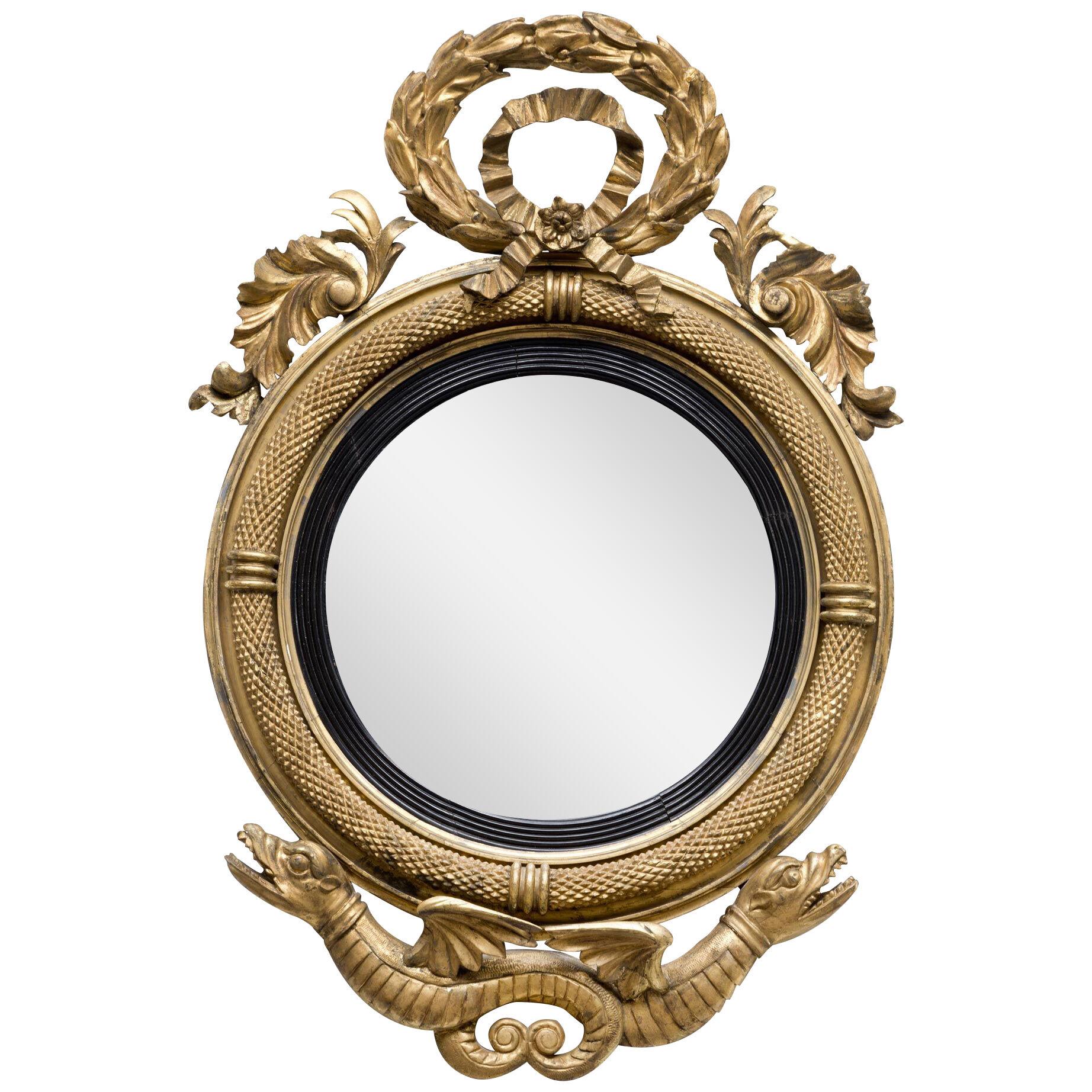 Period Federal Giltwood Convex Mirror with Hippocampus