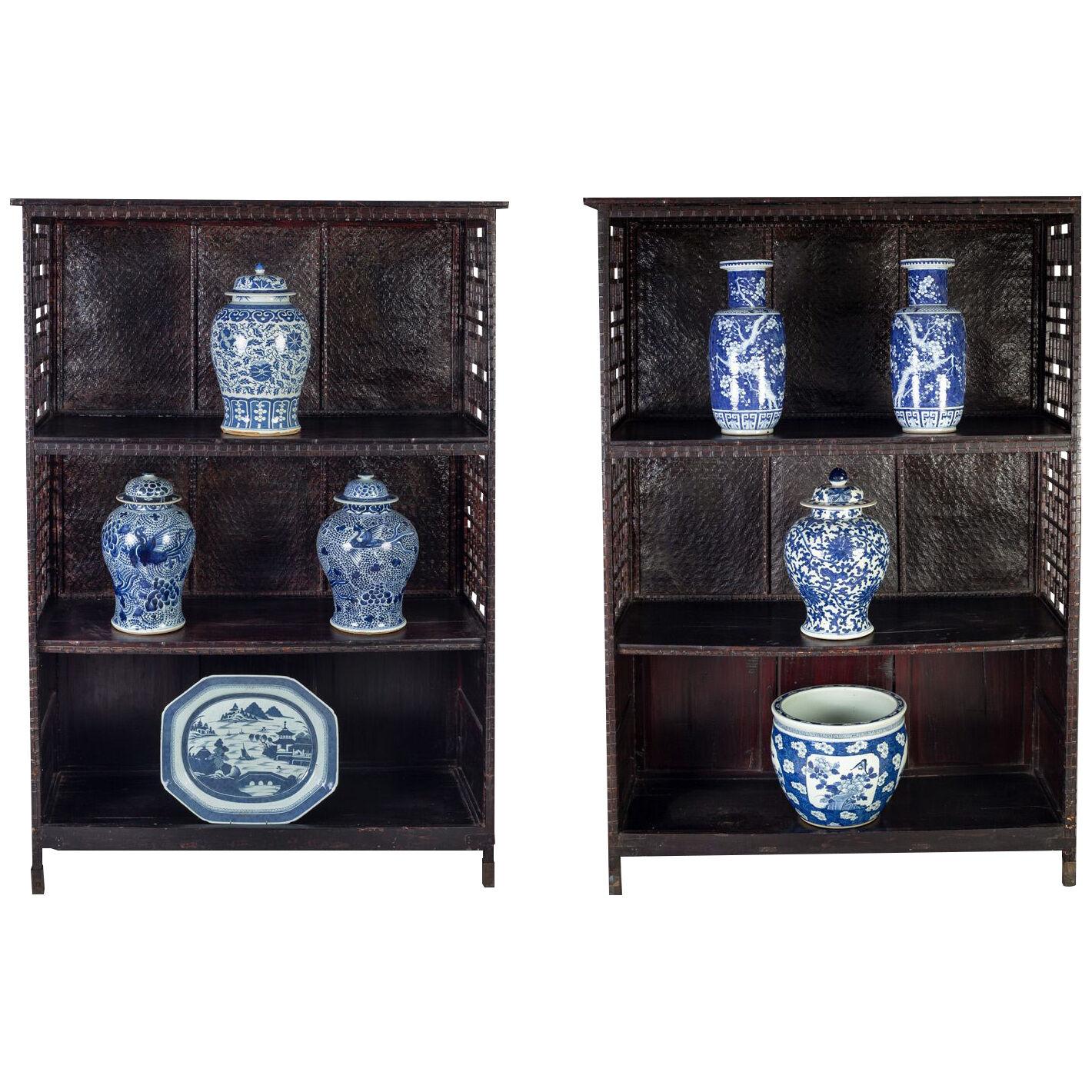 Pair of Asian Bamboo Open Display Cabinets