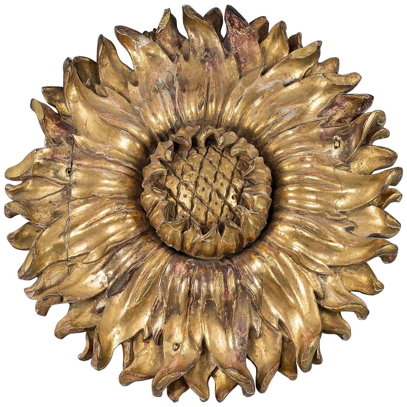 18th Century Italian Carved and Gilded Sunflower Sculpture