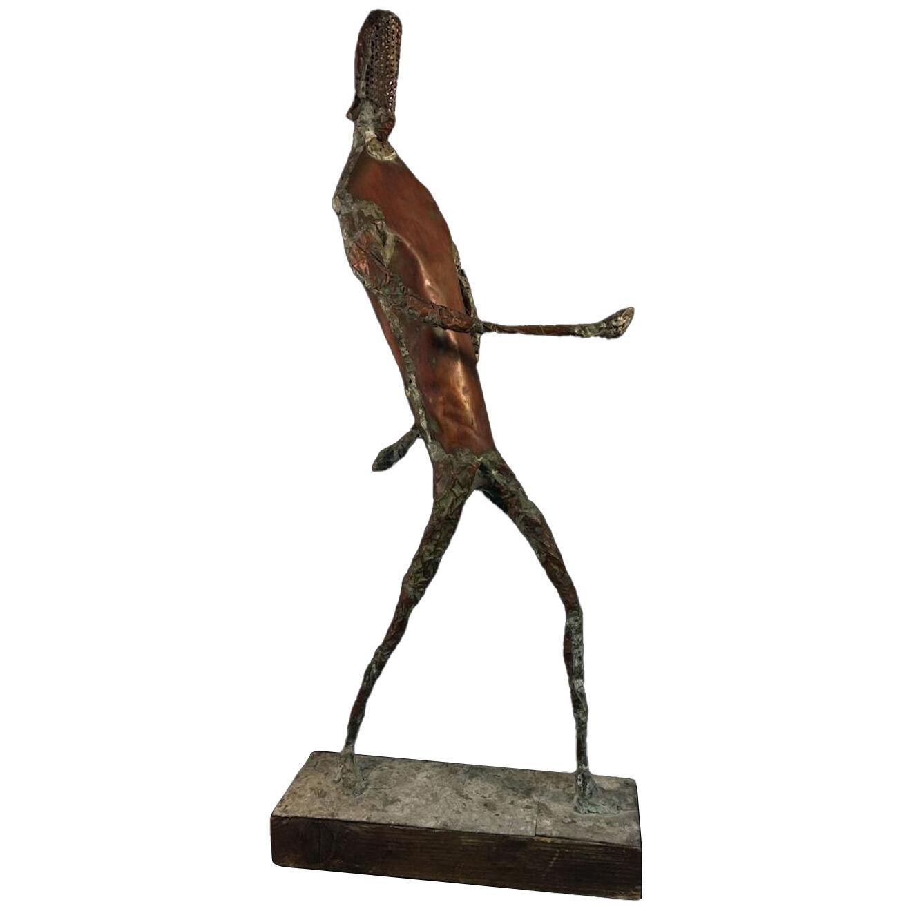 1960s Giacometti Inspired Brutalist Fencer Sculpture