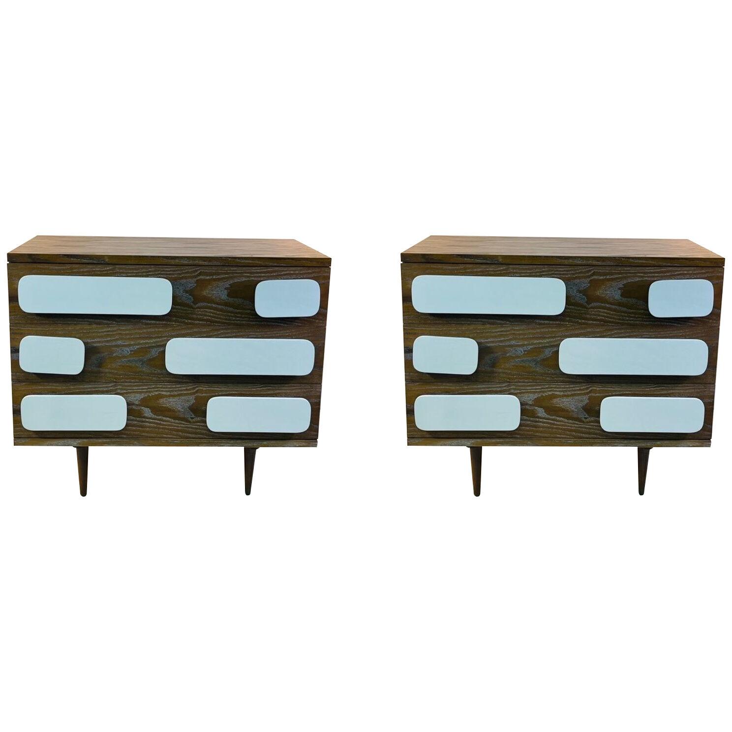 Ceruse Pair of Oak Modernist Cabinets in the Manner of Gio Ponti