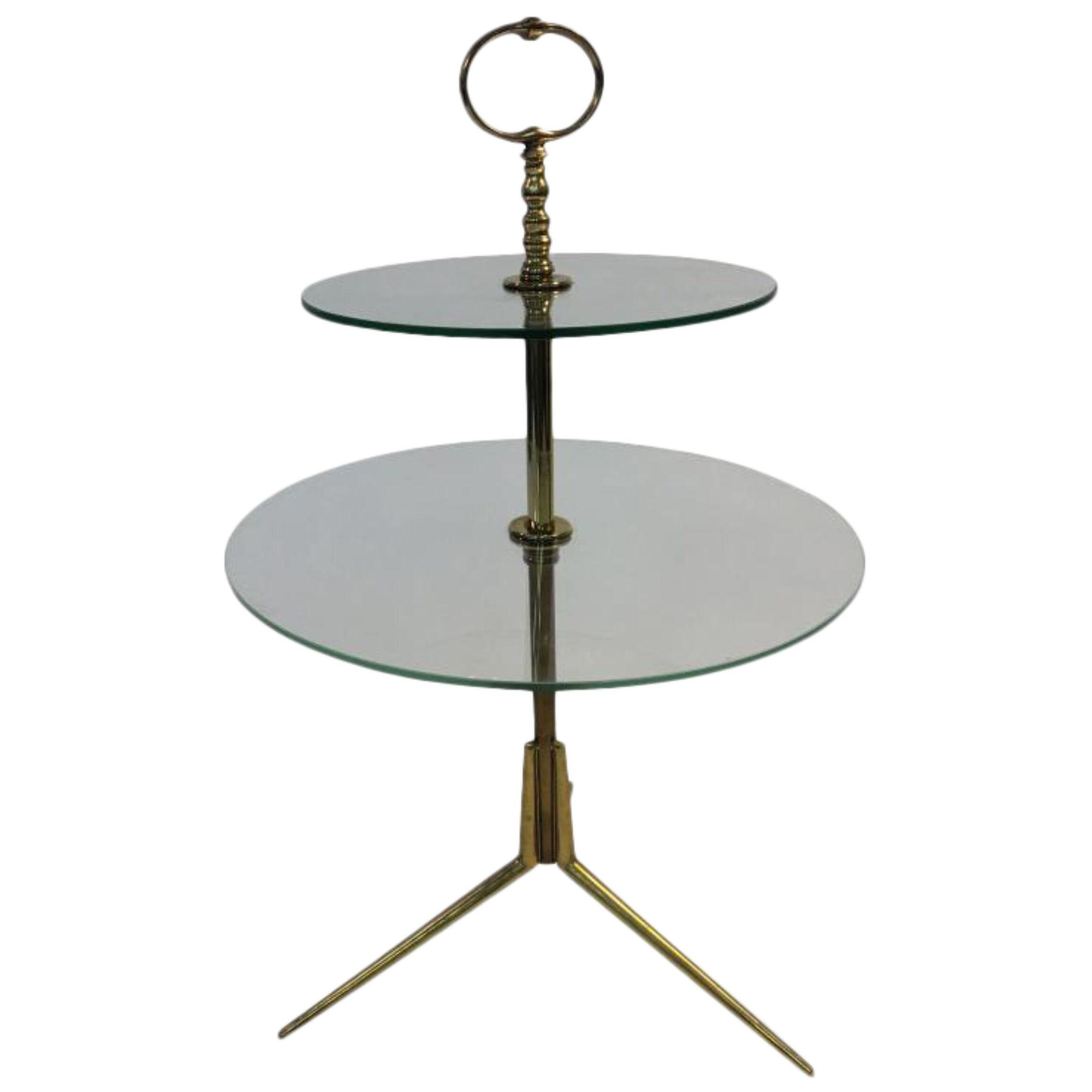 Midcentury Glass and Brass Tripod Table Attributed to Pietro Chiesa	