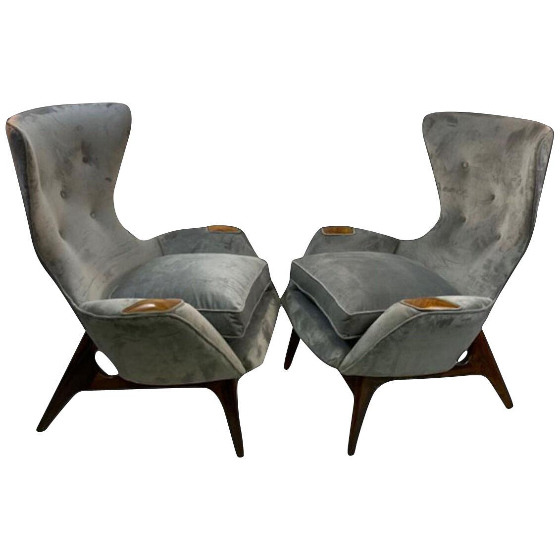Vintage Modernist Adrian Pearsall Wingback Chairs