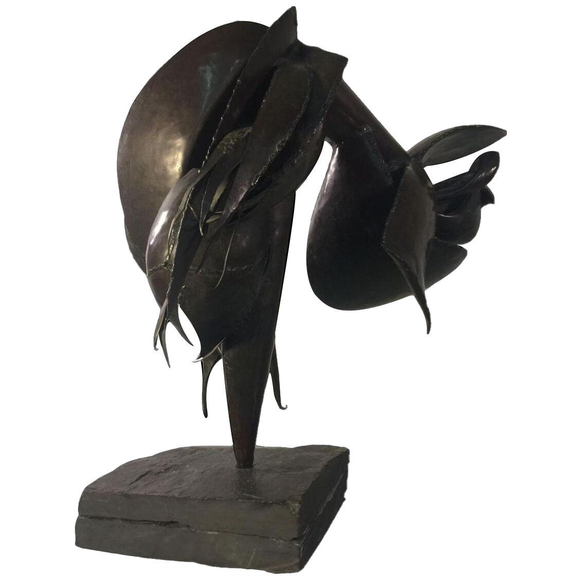 1960s Albert Paley (Attributed) abstract Brutalist Sculpture W/ Black Slate Base