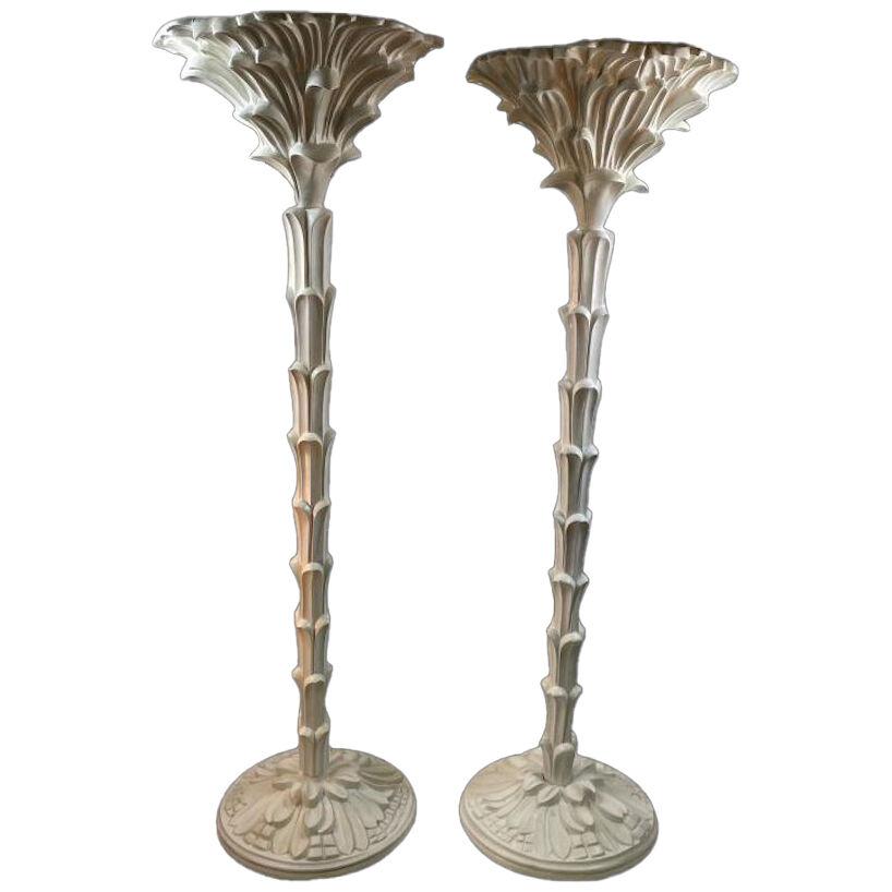 Exceptional Carved Wood Floor Lamps in the Manner of Serge Roche - a Pair