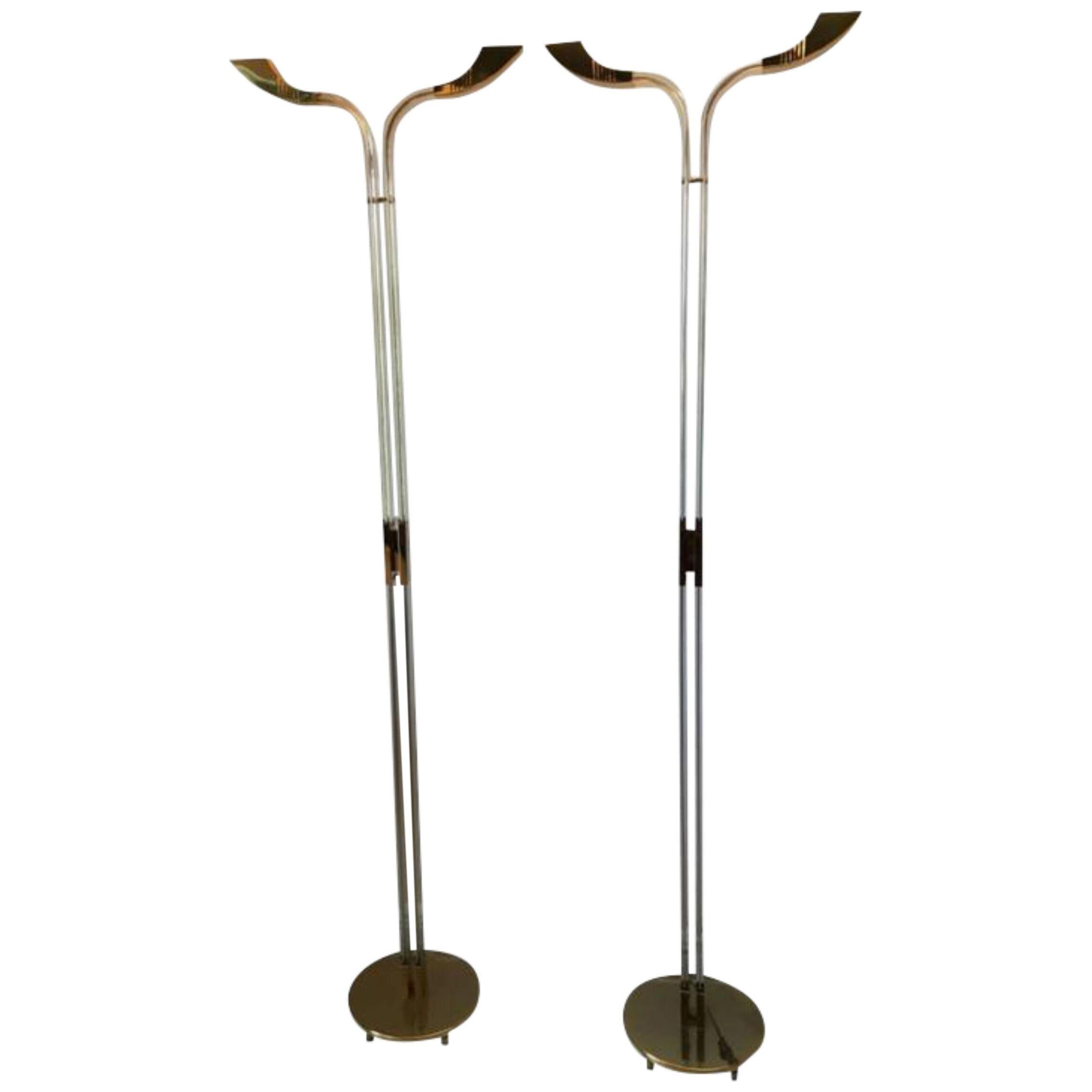 Modernist Italian Brass and Lucite Floor Lamps - a Pair
