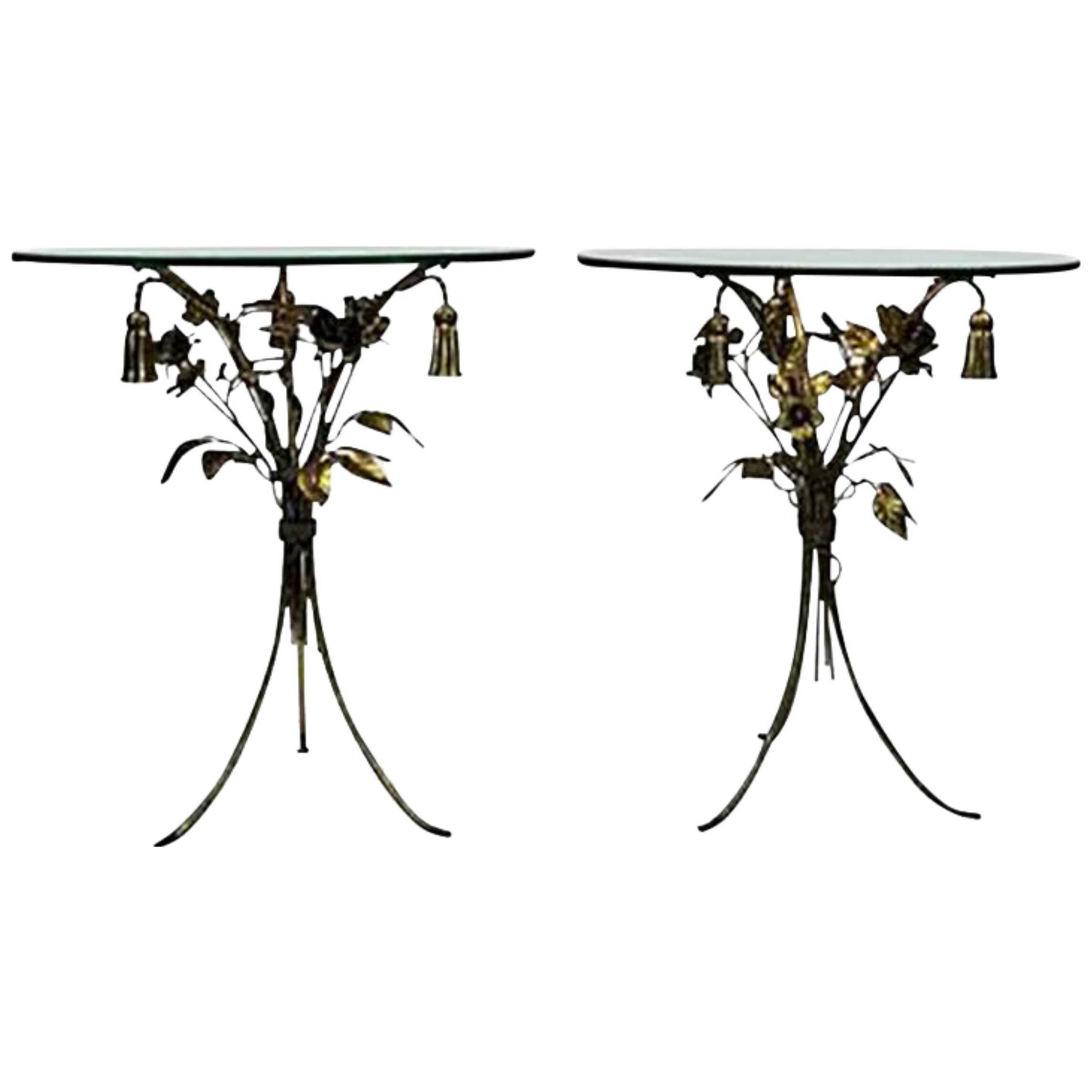 Italian Gilt Metal Flower and Tassel Form Tables - a Pair	