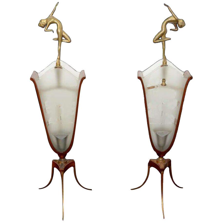 Italian Art Deco Nude Figure Lamps - A Pair
