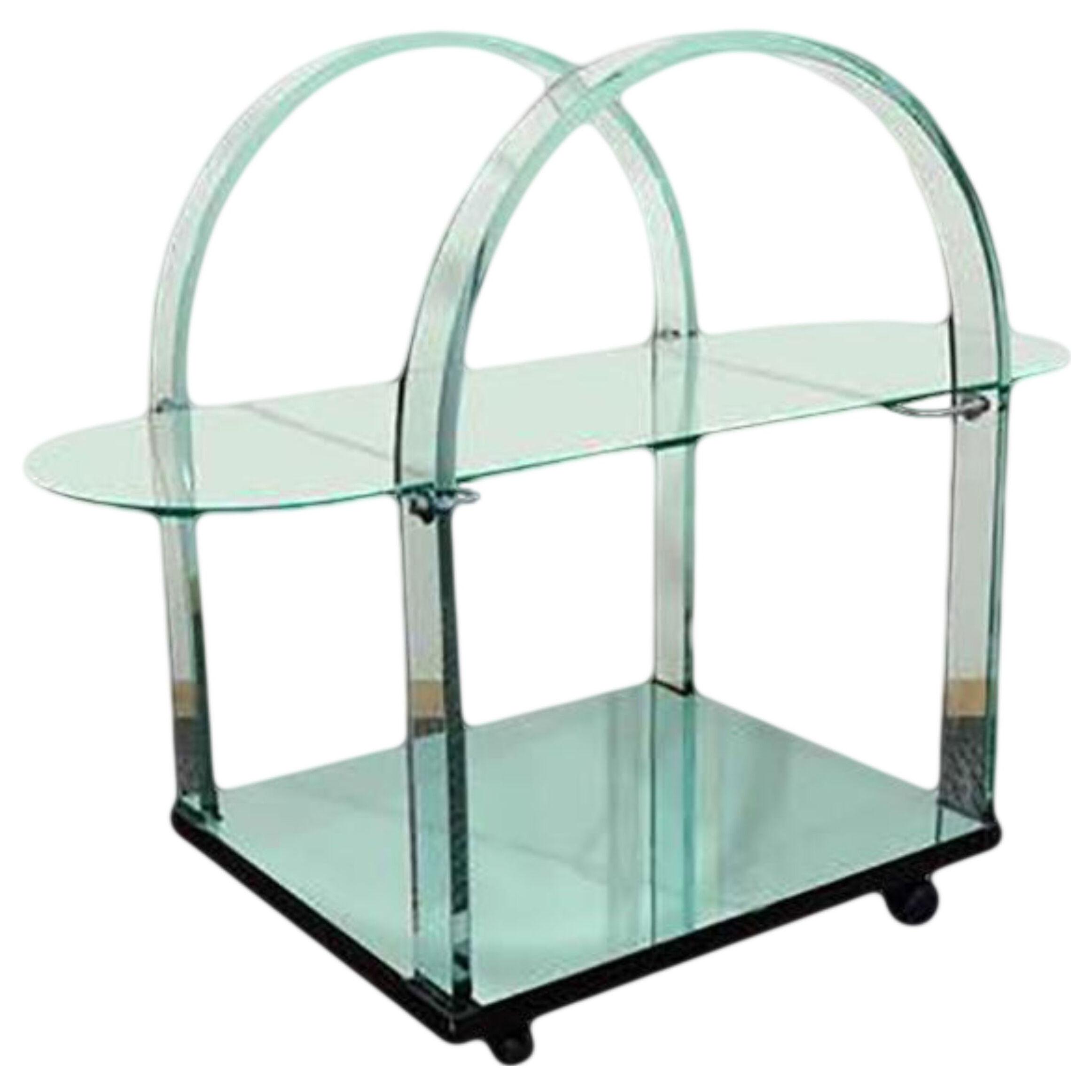French Modernist Glass and Mirror Serving Cart	