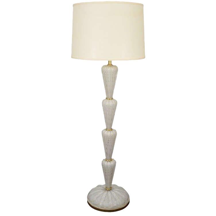 1960s Seguso Murano Glass Floor Lamp in White With Gold Dots