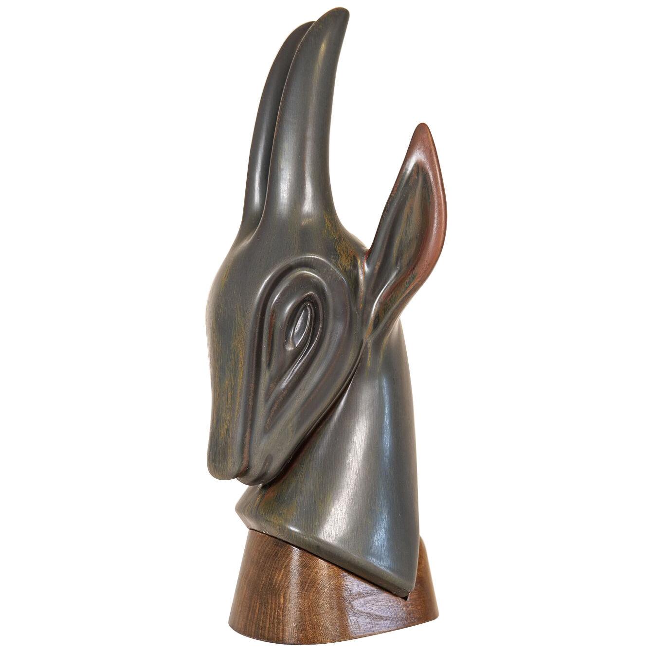 Midcentury Large Antelope Sculpture Rörstrand Gunnar Nylund, Sweden 1940s