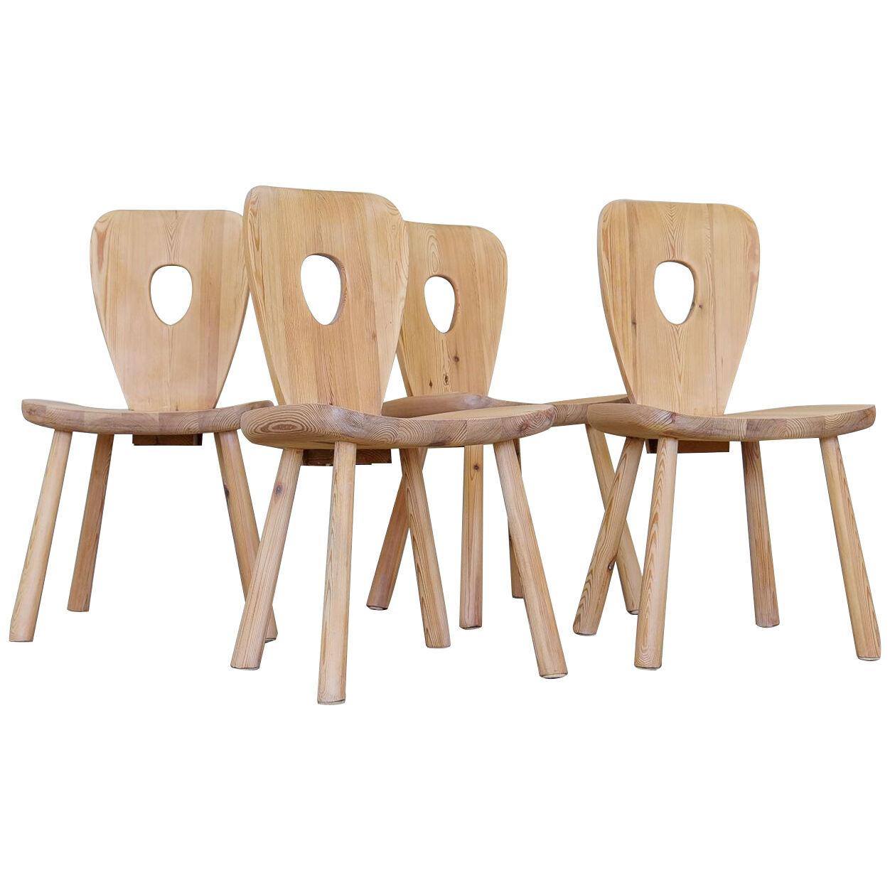 Swedish Sculptural Dining Chairs in Pine Bo Fjaestad, Sweden 1930s
