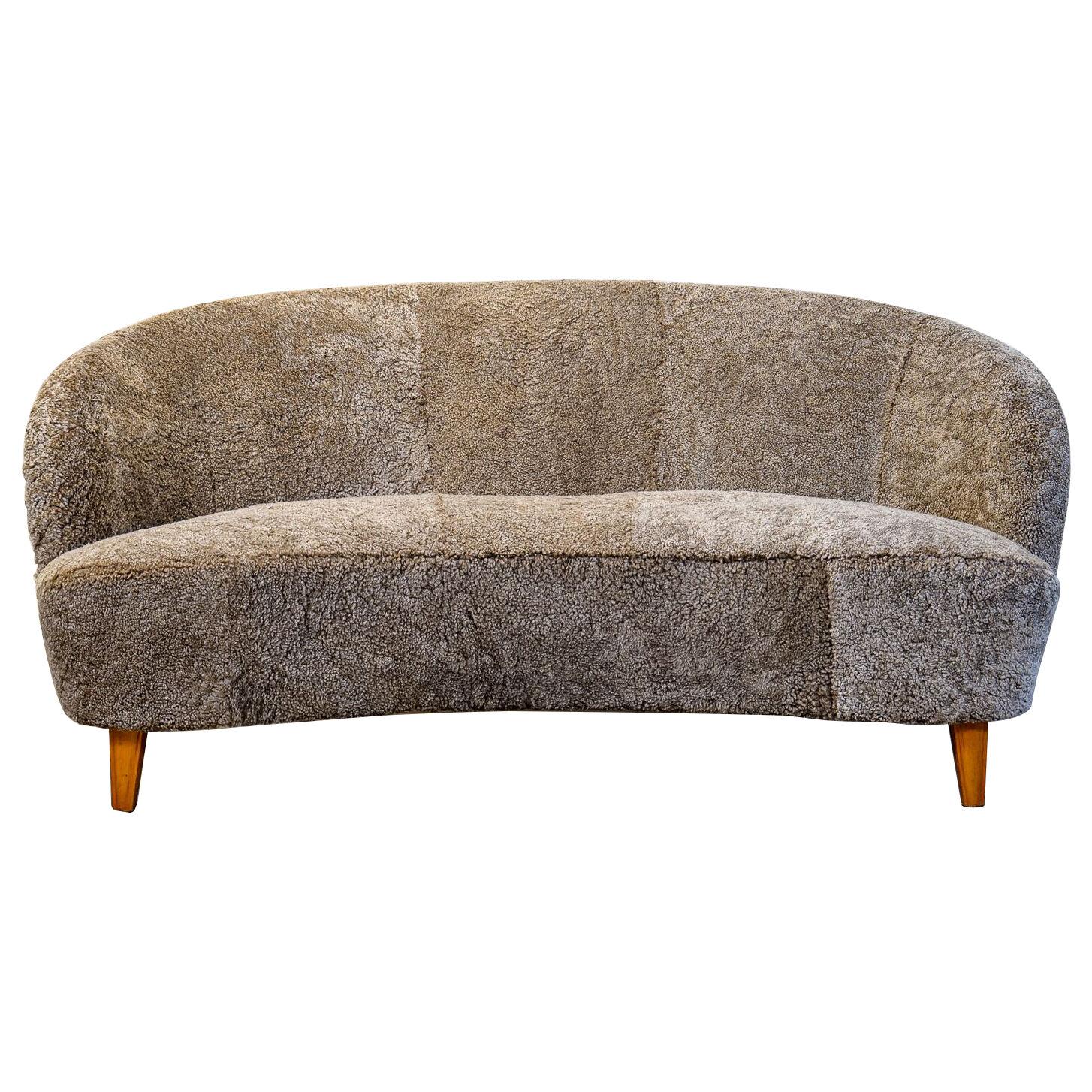 Art Deco Curved Sheepskin "Sahara" Sofa Sweden, 1940s