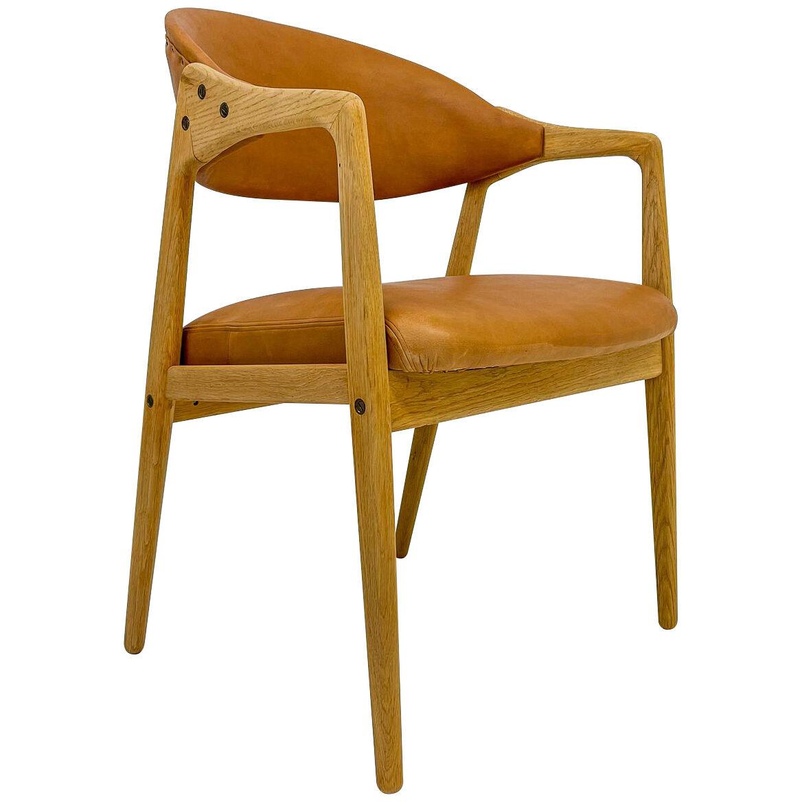 Midcentury Oak-Leather Desk Chair "Puck" Gemla Furniture Yngve Ekström Sweden 56