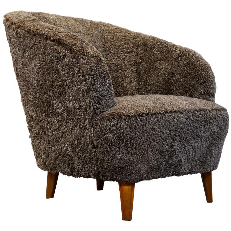 Art Deco Curved Sheepskin "Sahara" Easy Chair Sweden, 1940s
