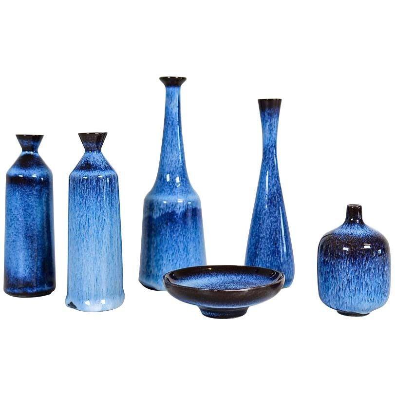 Midcentury Set of 6 miniatures Ceramic Vases Rörstrand Gunnar Nylund, Sweden