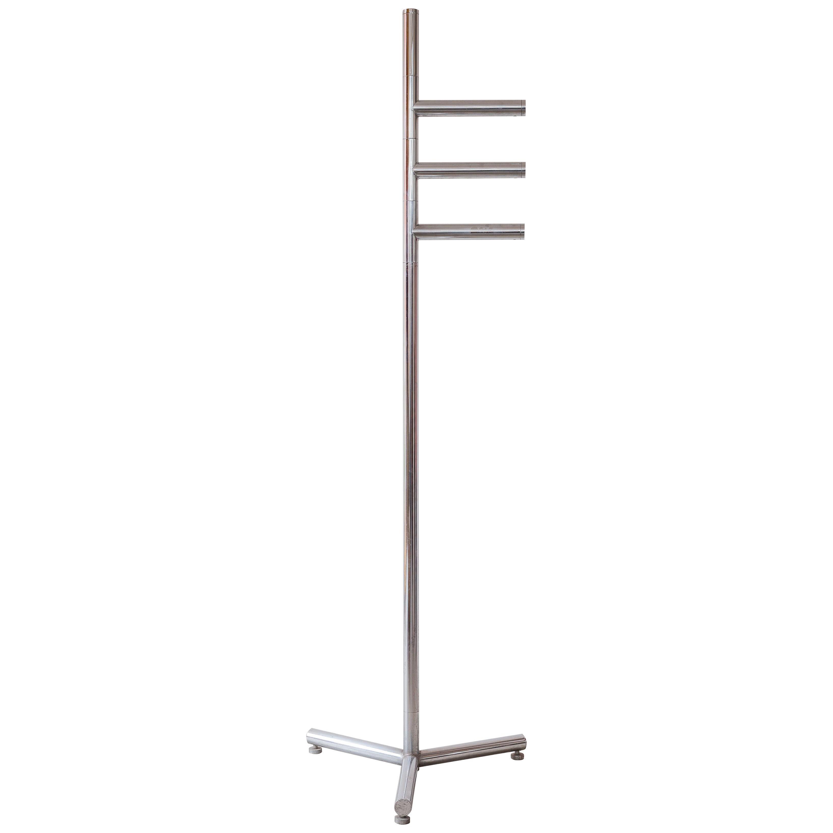 Minimalist Chrome Coat Rack with Three Adjustable Arms, Made in Belgium 1960s