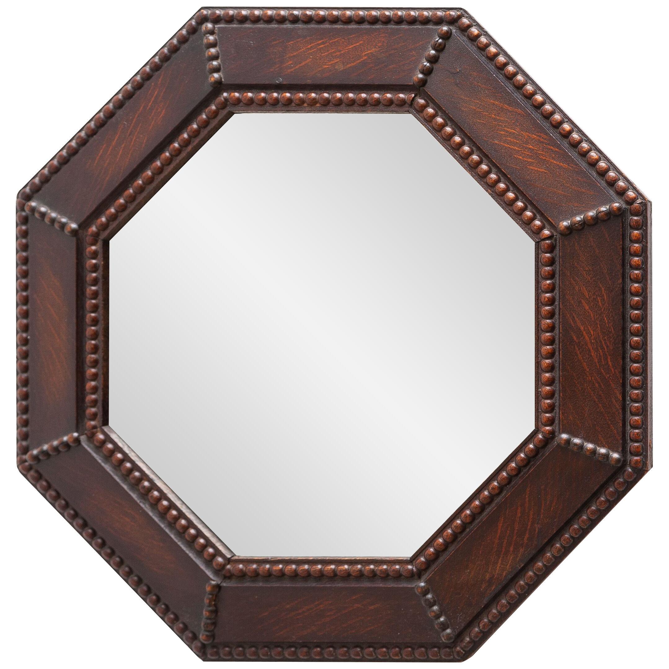 Octagonal Wall Hanging Beveled Mirror in Oak Framed Art Deco