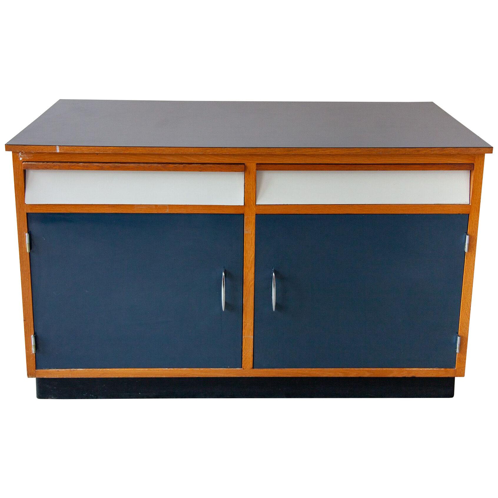 Modernist Blue and White Laminate Fifties Sideboard Tubax 1958, Belgium