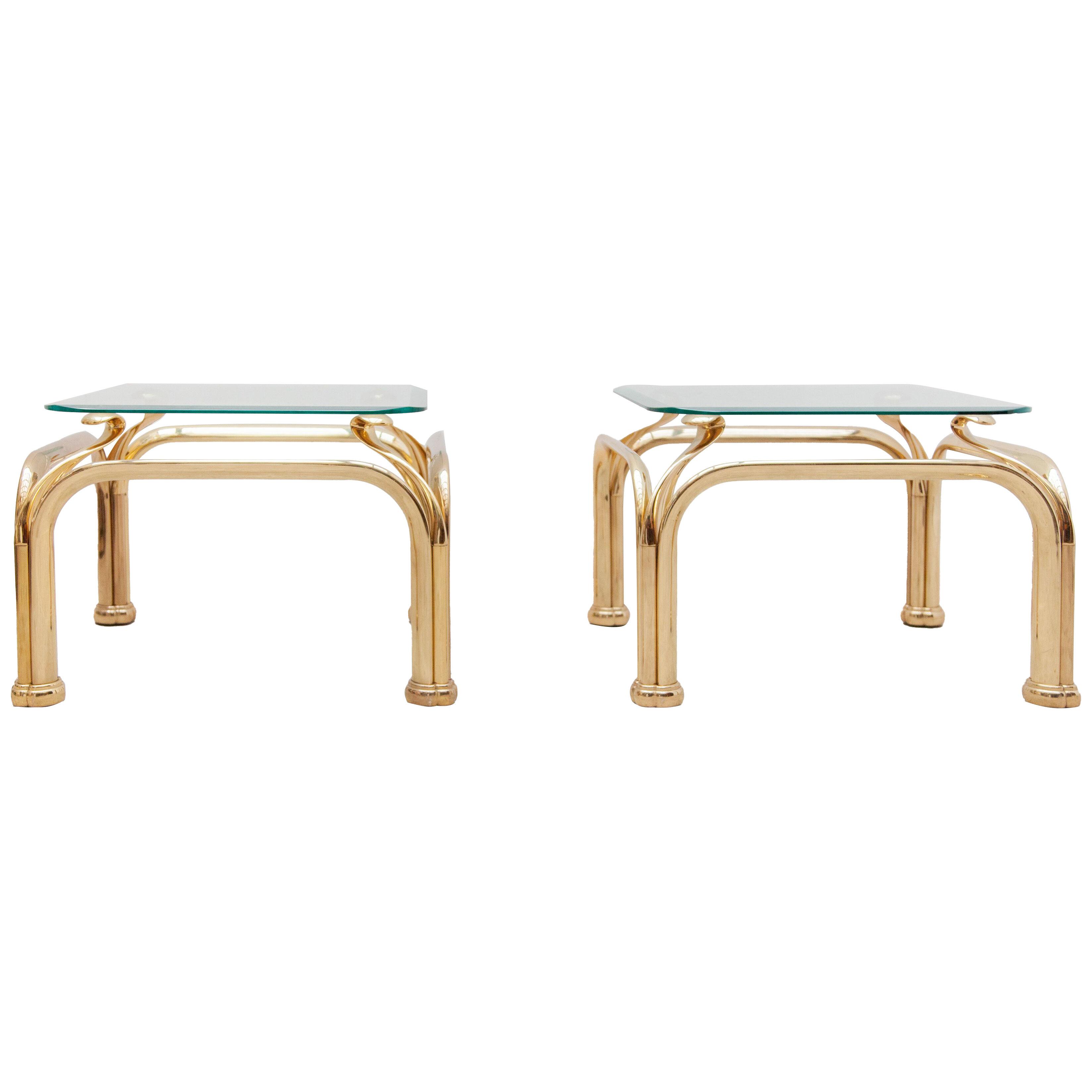 Set of Two Brass Side-Tables with Abstract Swan Neck