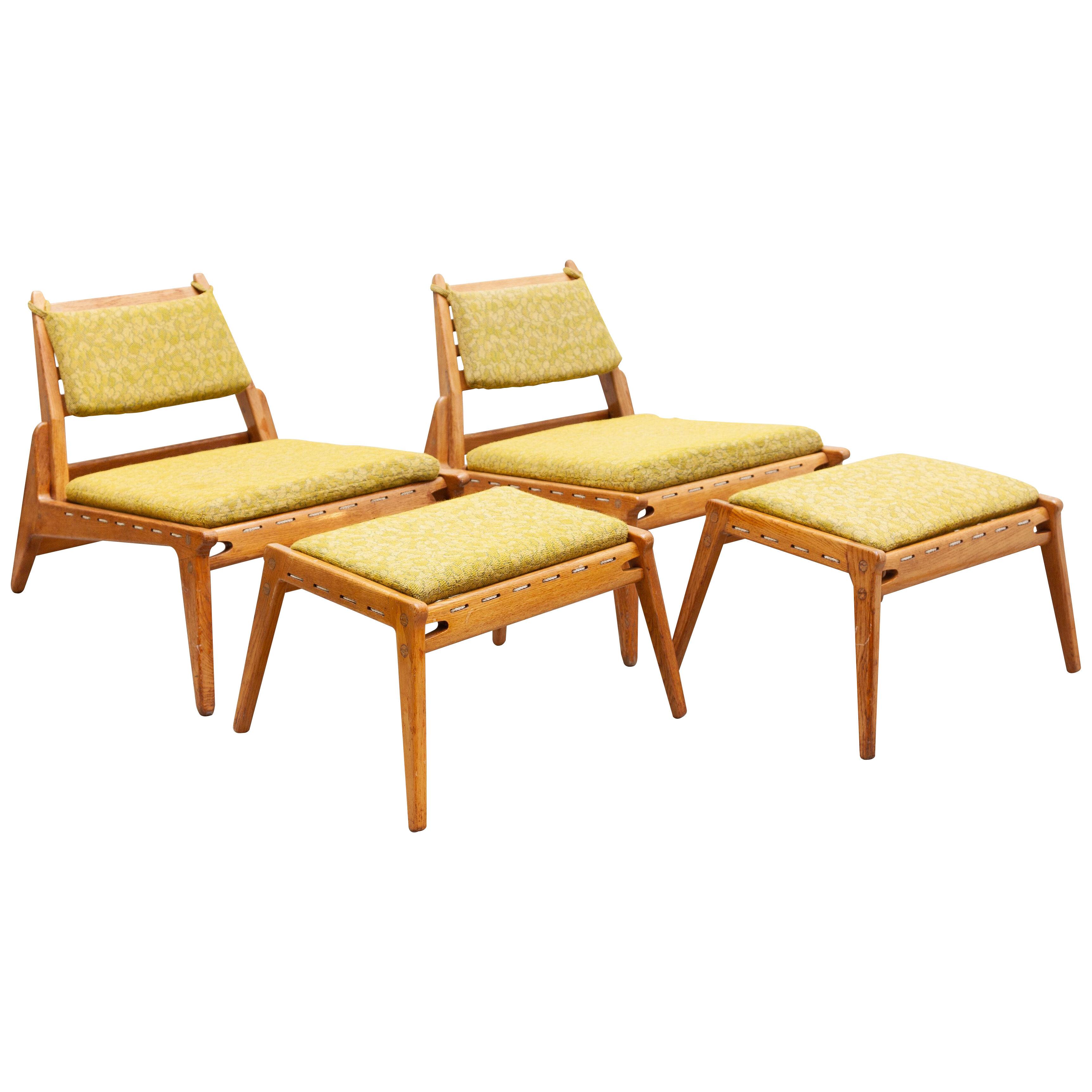 Set of Two Hunting Lounge Chairs & Ottoman by Werkstätten Hellerau, 1950s