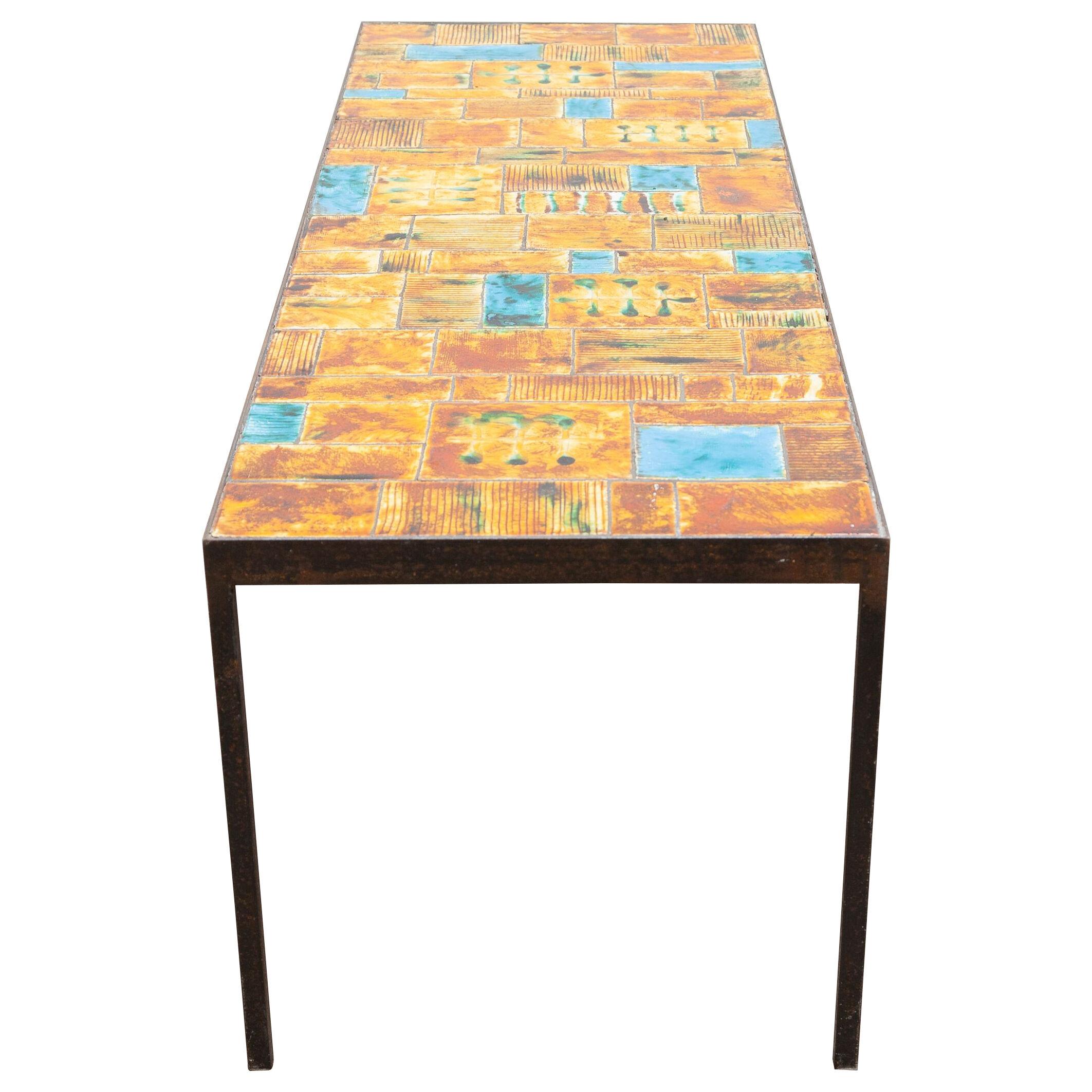 Large Multi Colored Tile Coffee Table Designed by Vallauris, France, 1960s
