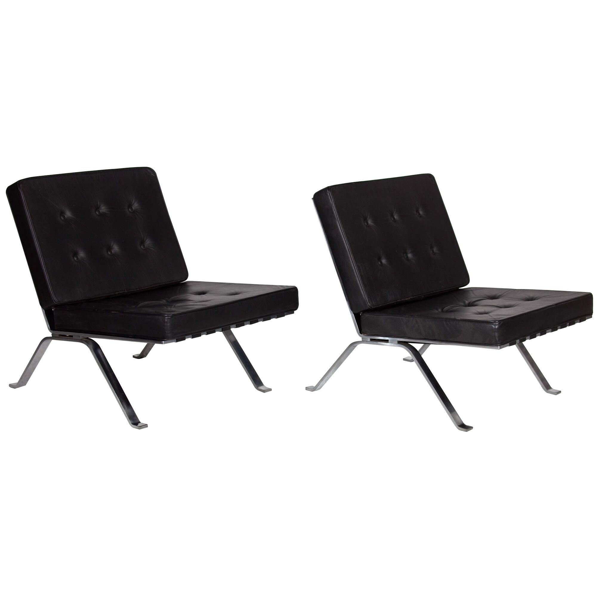 Set of Two Black Leather Lounge Chairs by Hans Eichenberger for Girsberg, 1966