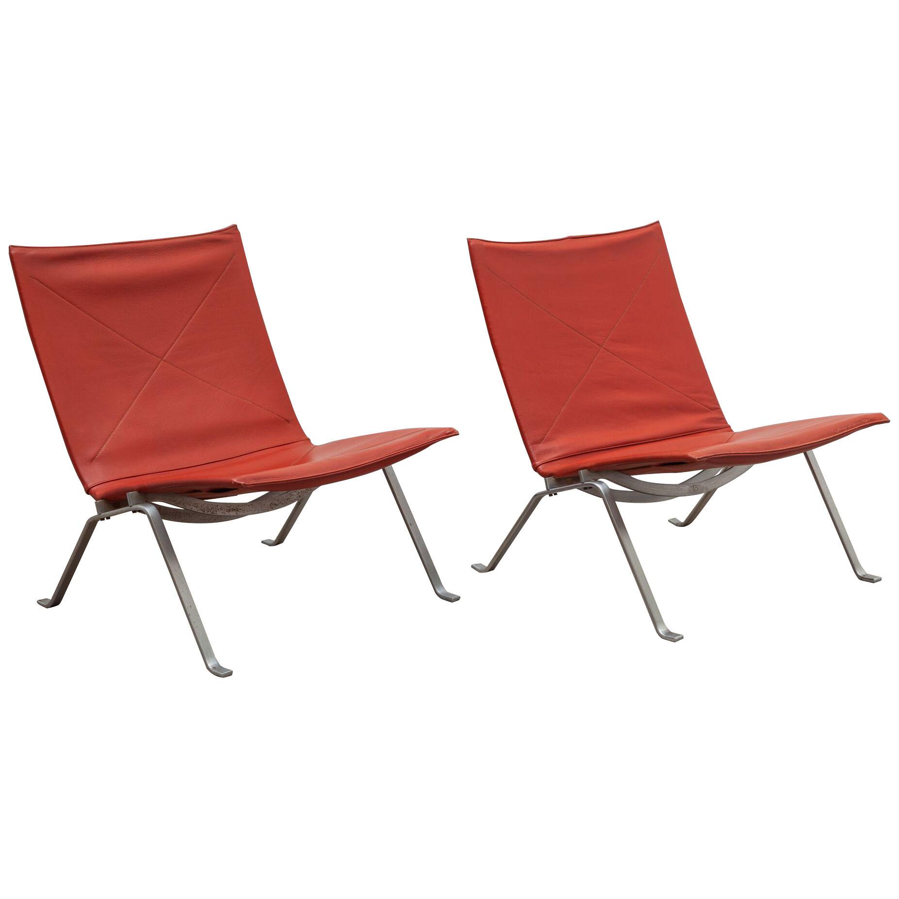Pair of PK 22 Lounge Chairs by Poul Kjearholm, Denmark, Oxblood Leather