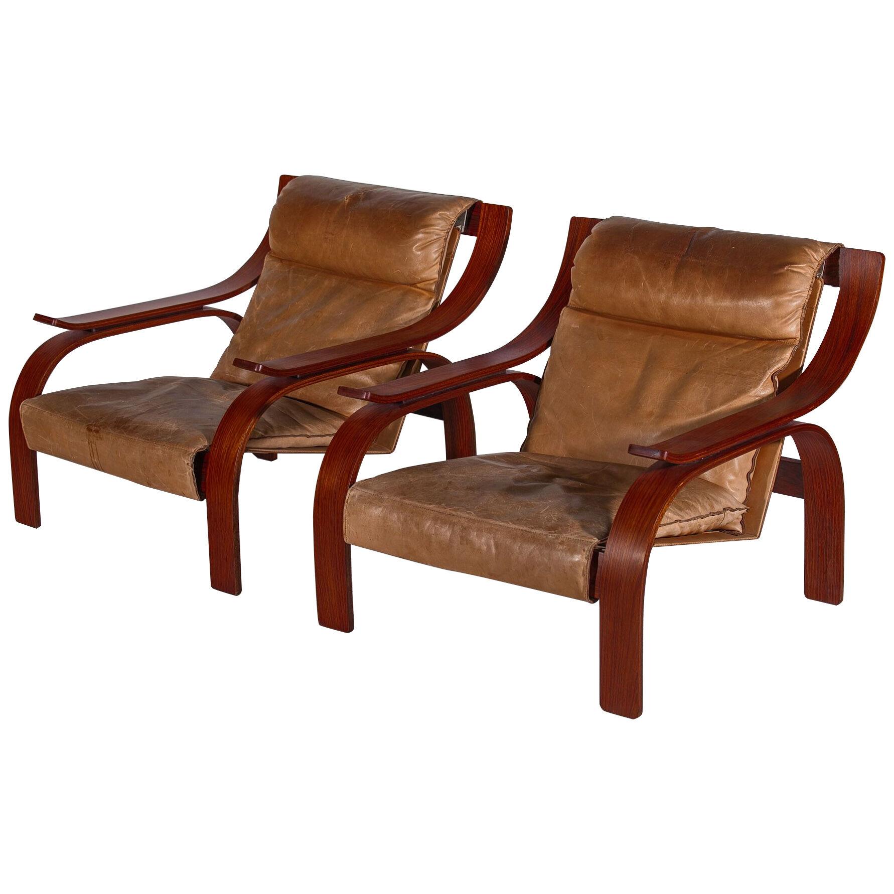 Set of Two Lounge Chairs designed by Marco Zanuso, 1962 Italy, Model "Woodline"
