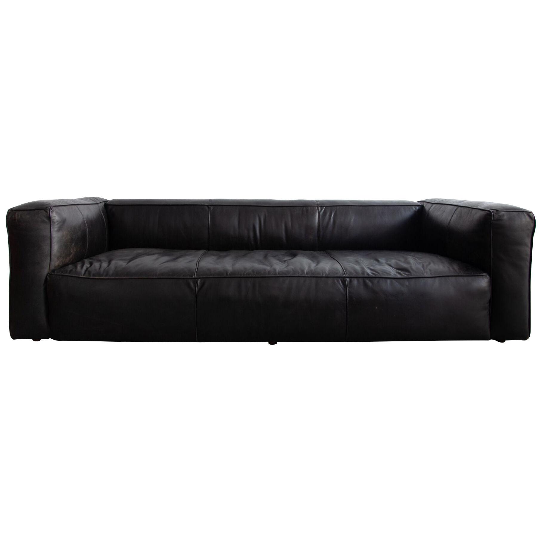 Large Black Leather Lounge Sofa, Daybed, 1980s