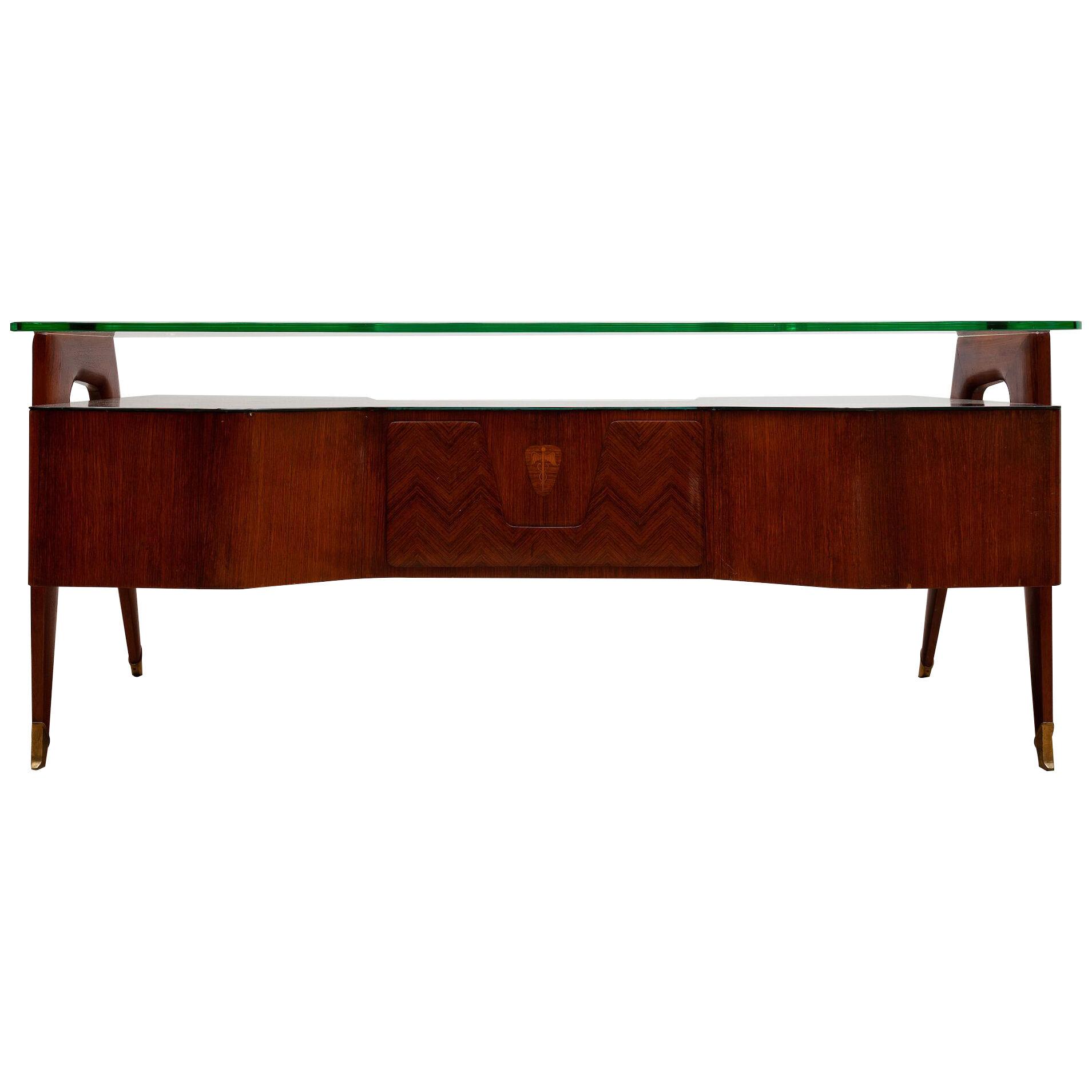 Presidential Desk with Floating Glass Top designed by Vittorio Dassi 1950s
