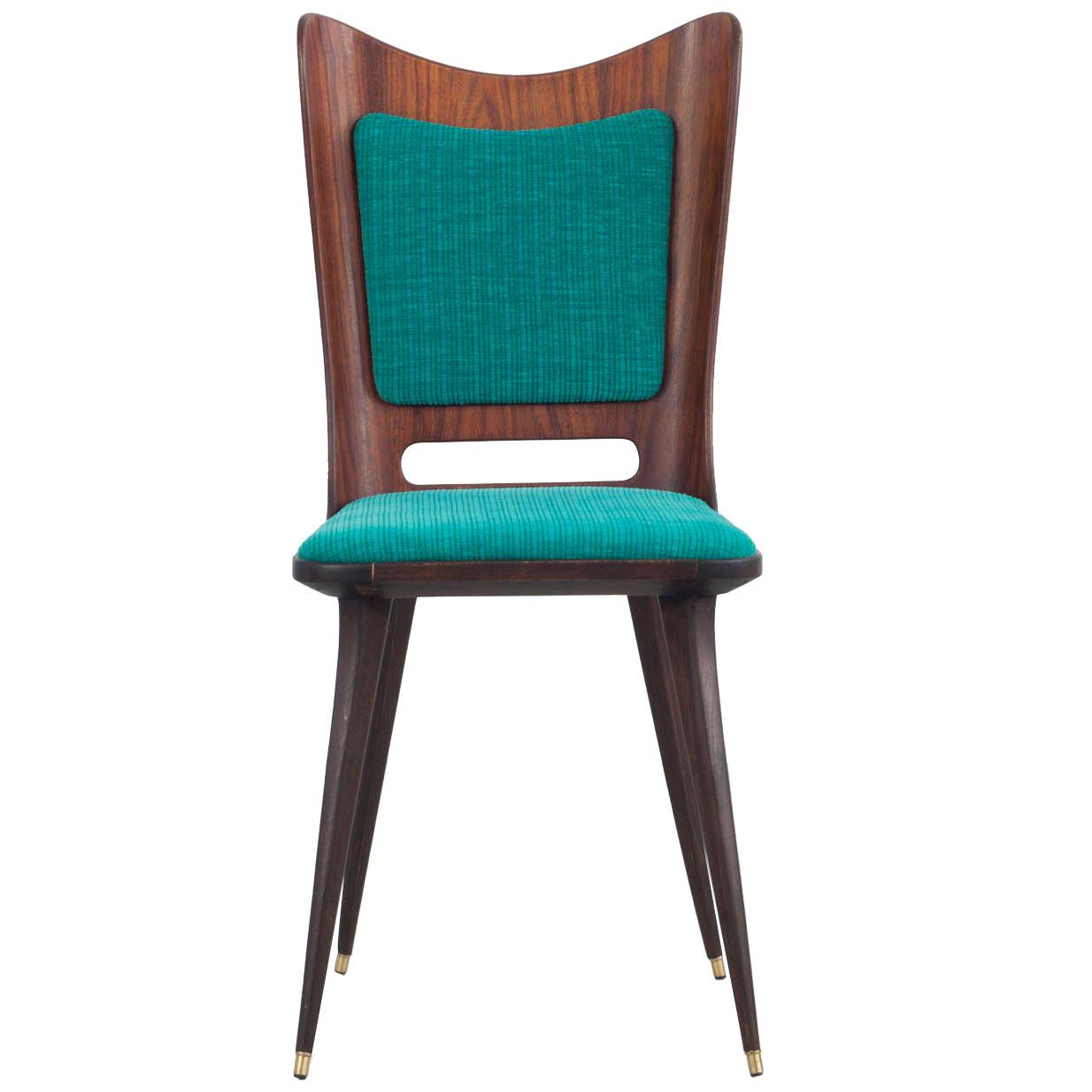 Set of Six Wooden Dining Chairs with Green Upholstery, 1950s