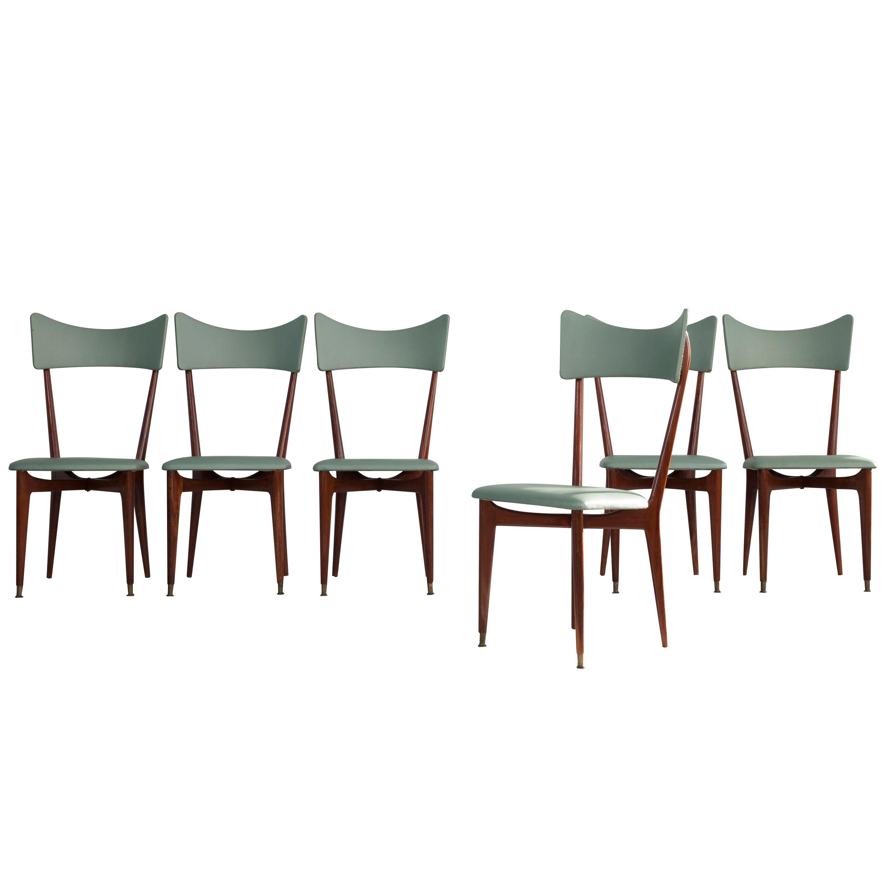 Set of 6 Mint Colored Midcentury Dinning Chairs, in the Manner of Ico Parisi