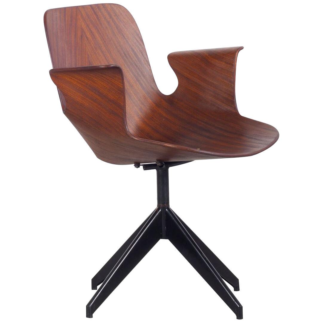 Vittorio Nobili "Medea" 1950s Swivel Office Chair Made of Teak Plywood