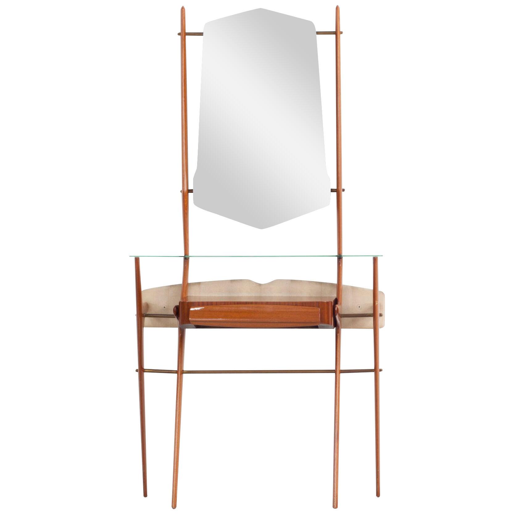 Wooden Midcentury Console with Mirror, Italy, 1950