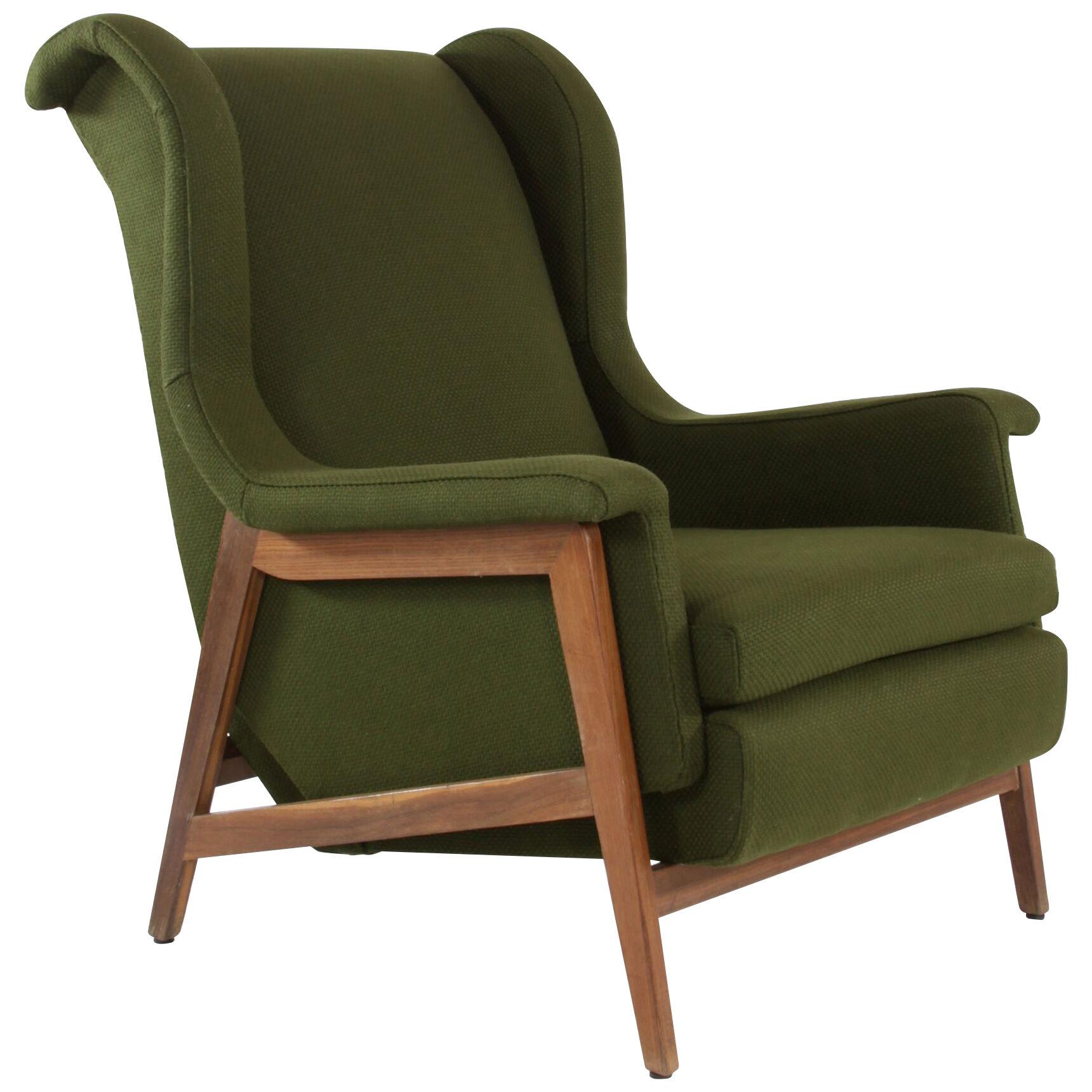 Italian Dark Olive Green Wing Chair in the Manner of Gianfranco Frattini, 1960s