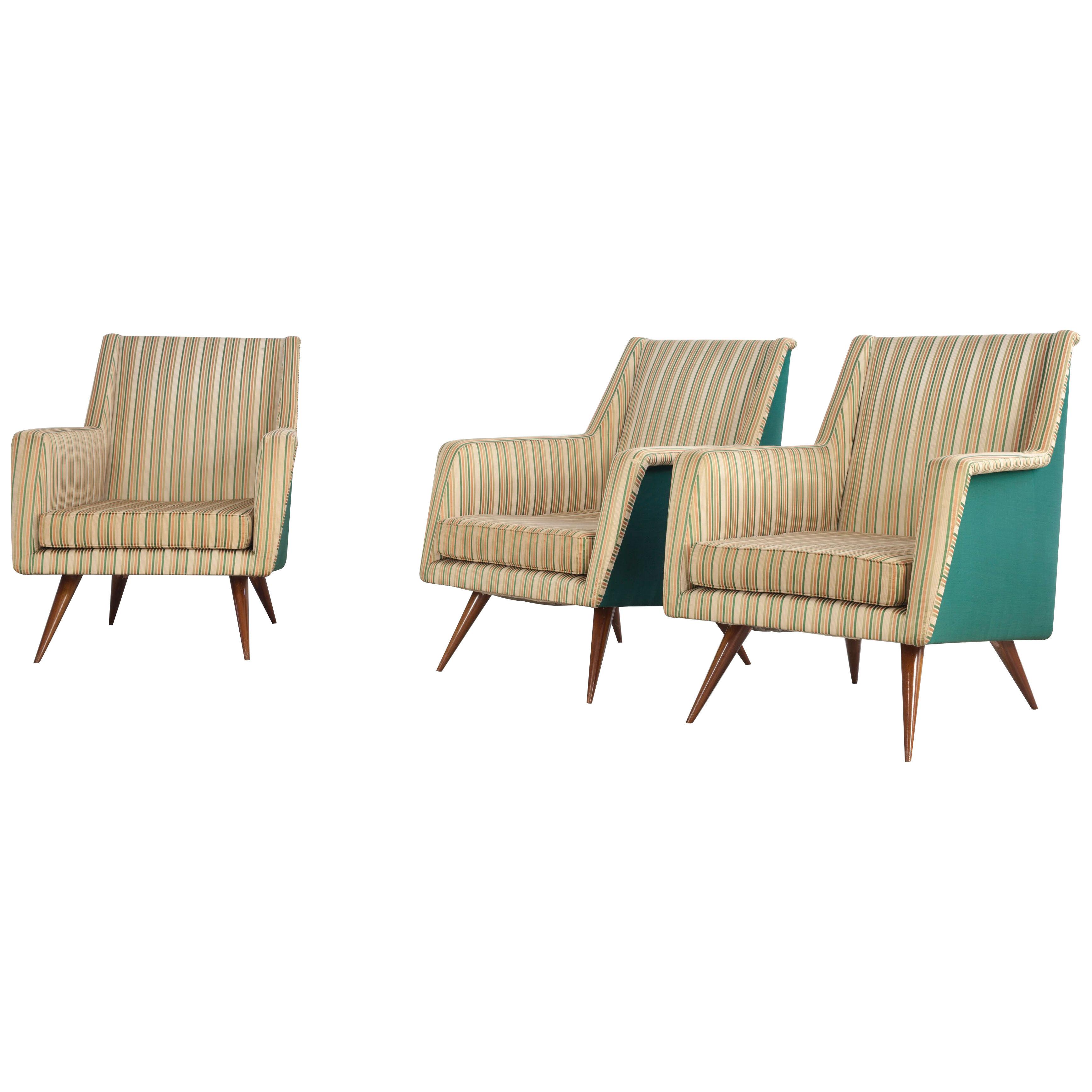 Set of Three Armchairs of the 1950s, Attributed to Melchiorre Bega