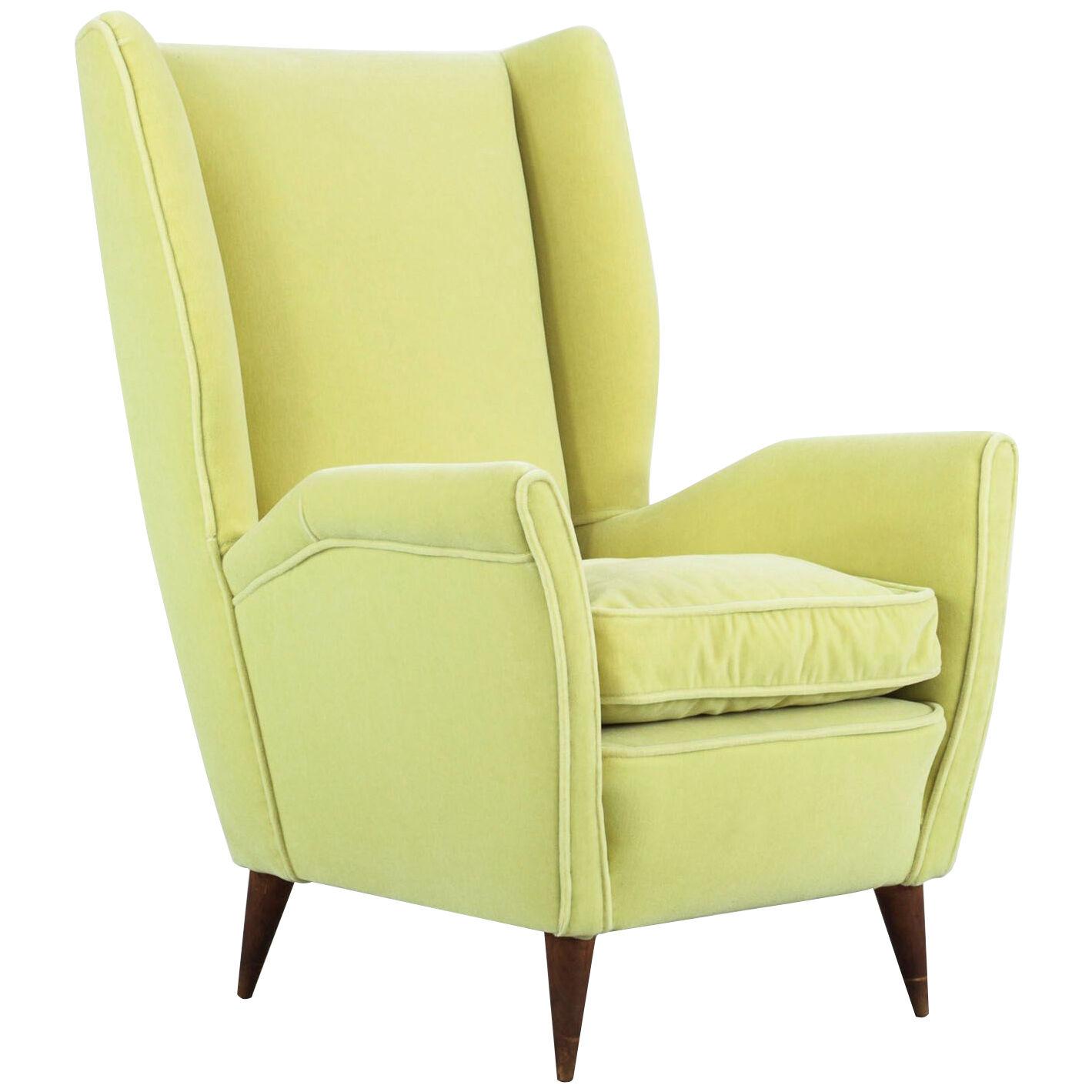 Italian Yellow Wing Chair, Produced by I.S.A. Bergamo, 1950s