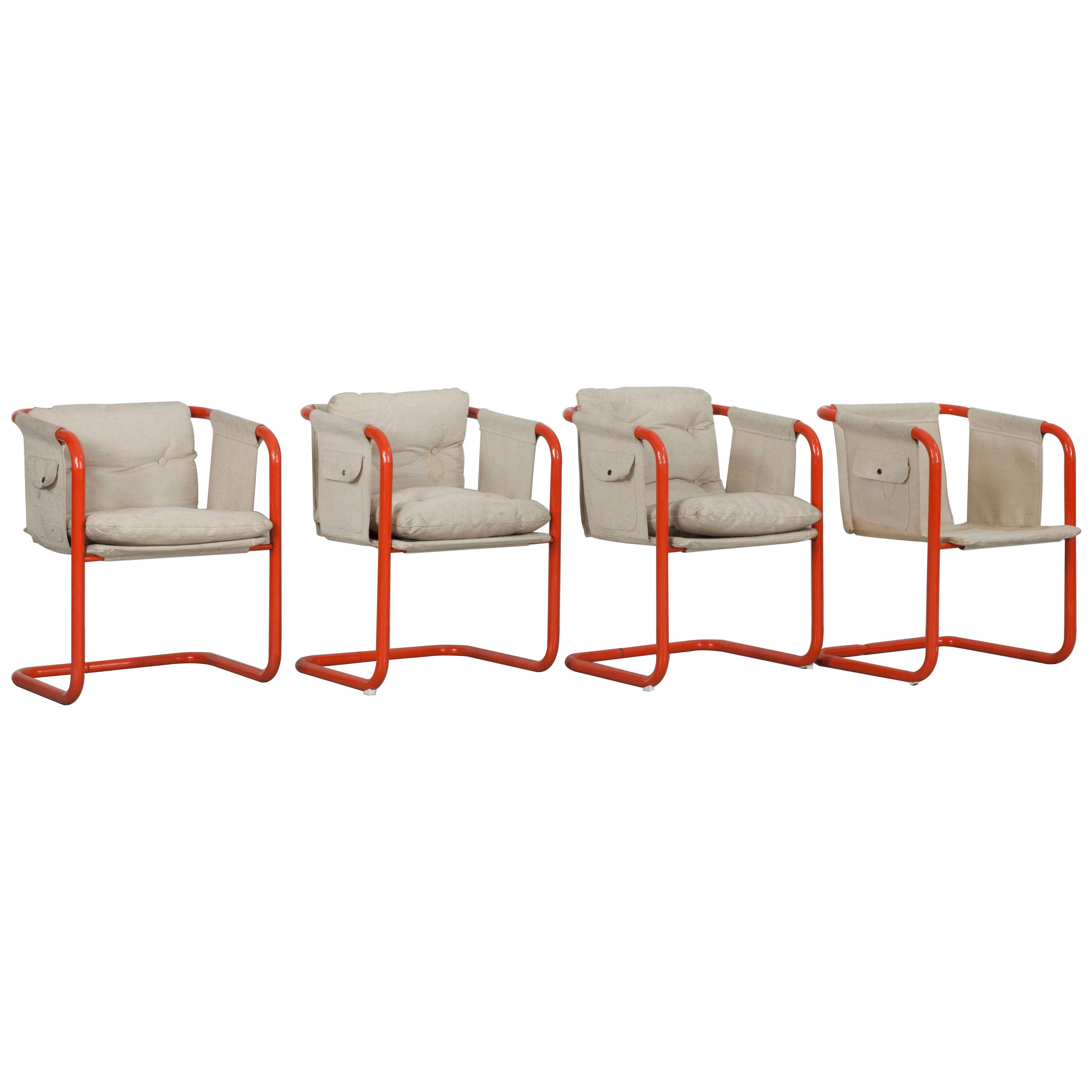 4 Cantilever Armchairs in the Manner of Gae Aulenti, Italy, 1960s