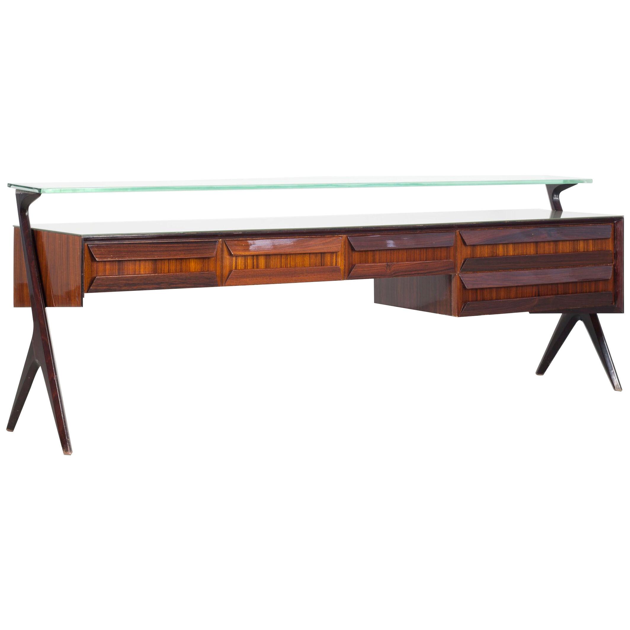 Italian Palisander Satined Glass Sideboard, Manufactured by Dassi Lissone, 1953