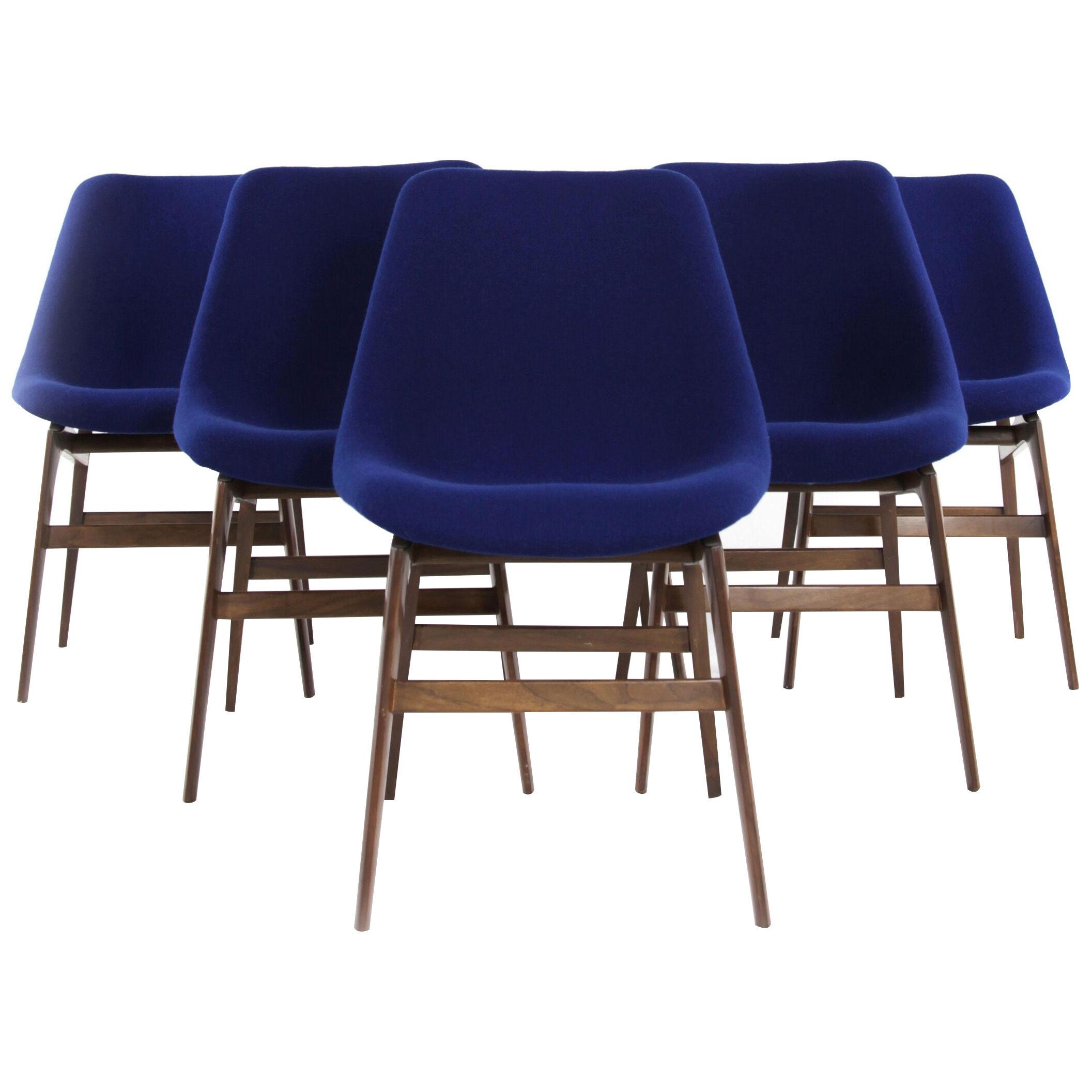 Set of Six blue Italian Vittorio Dassi Midcentury Dining Chairs 