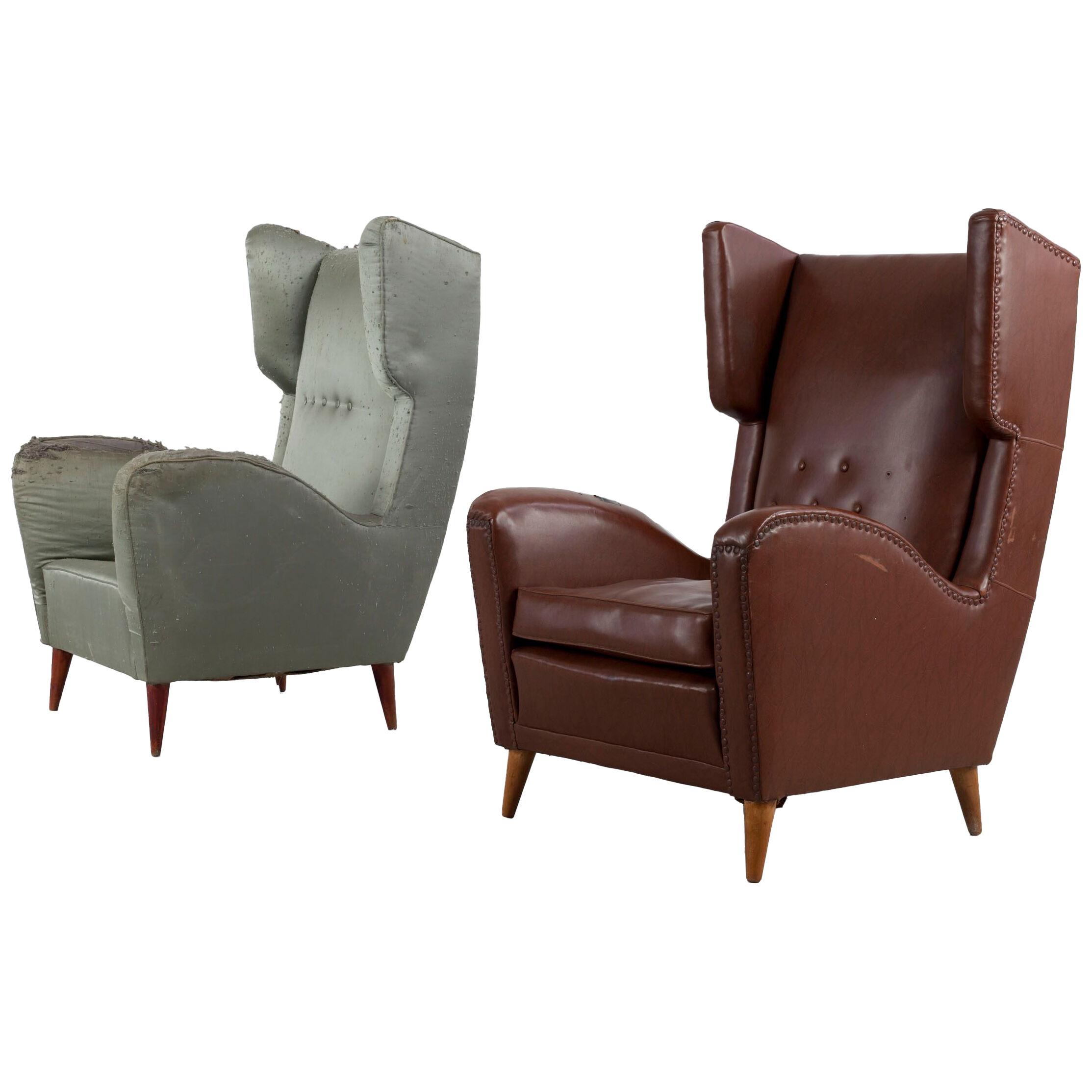 Set of Two Wingback Chairs, Design by Melchiorre Bega, Italy, 1950s