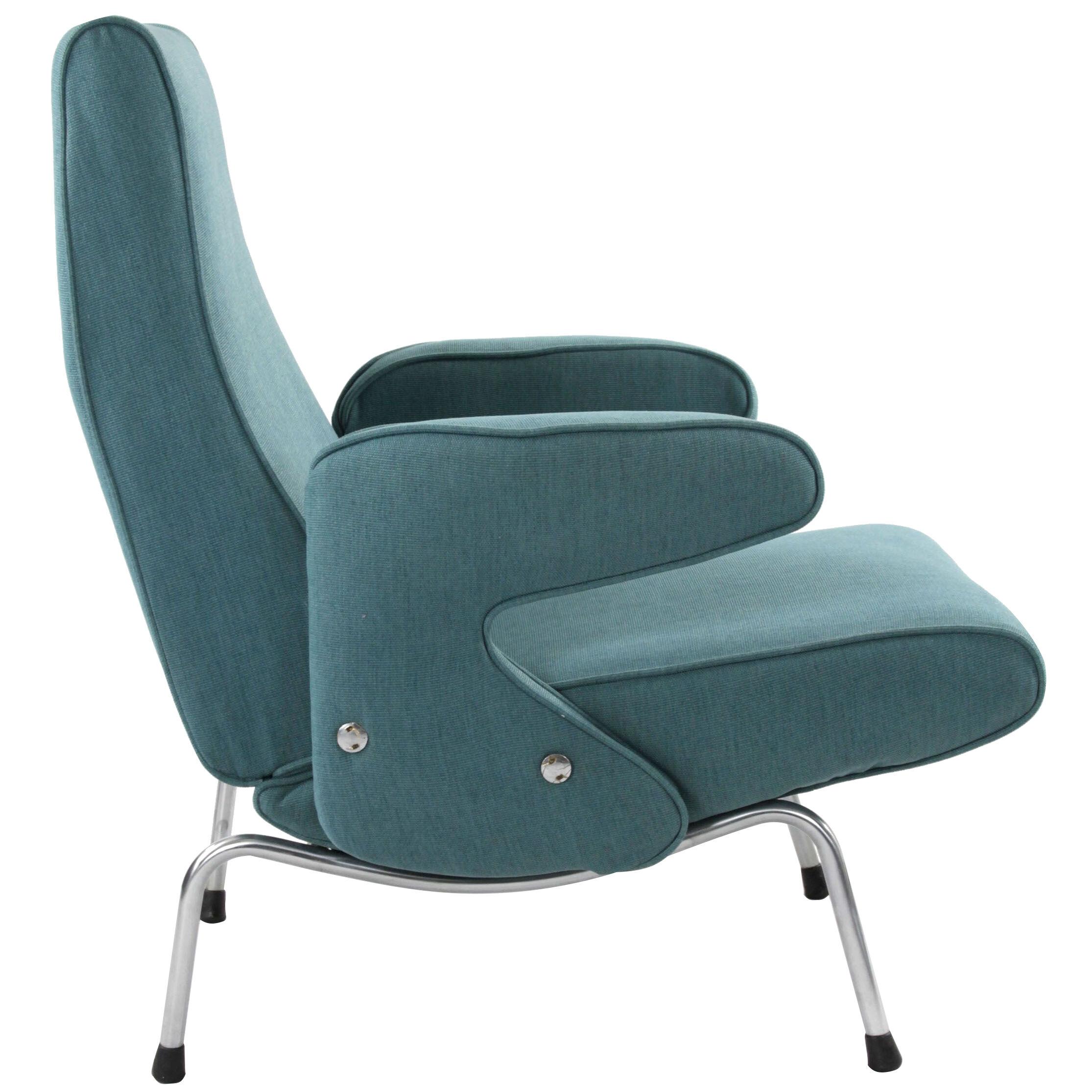 Light Blue Delfino Chair with Chrome Leg, Erberto Carboni for Arflex  1955