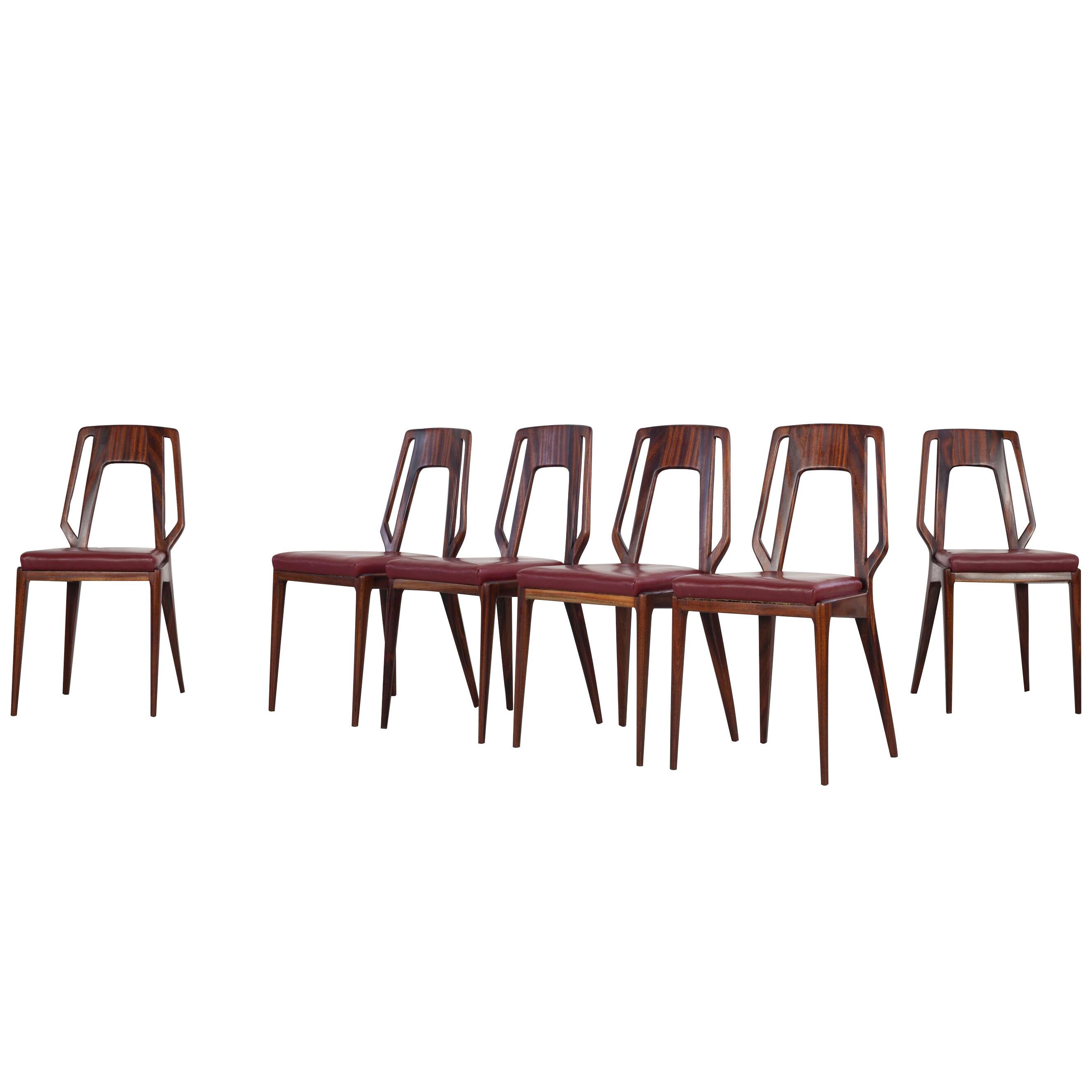 Set of 6 Italian Vittorio Dassi Dining Room Chairs, 1950s
